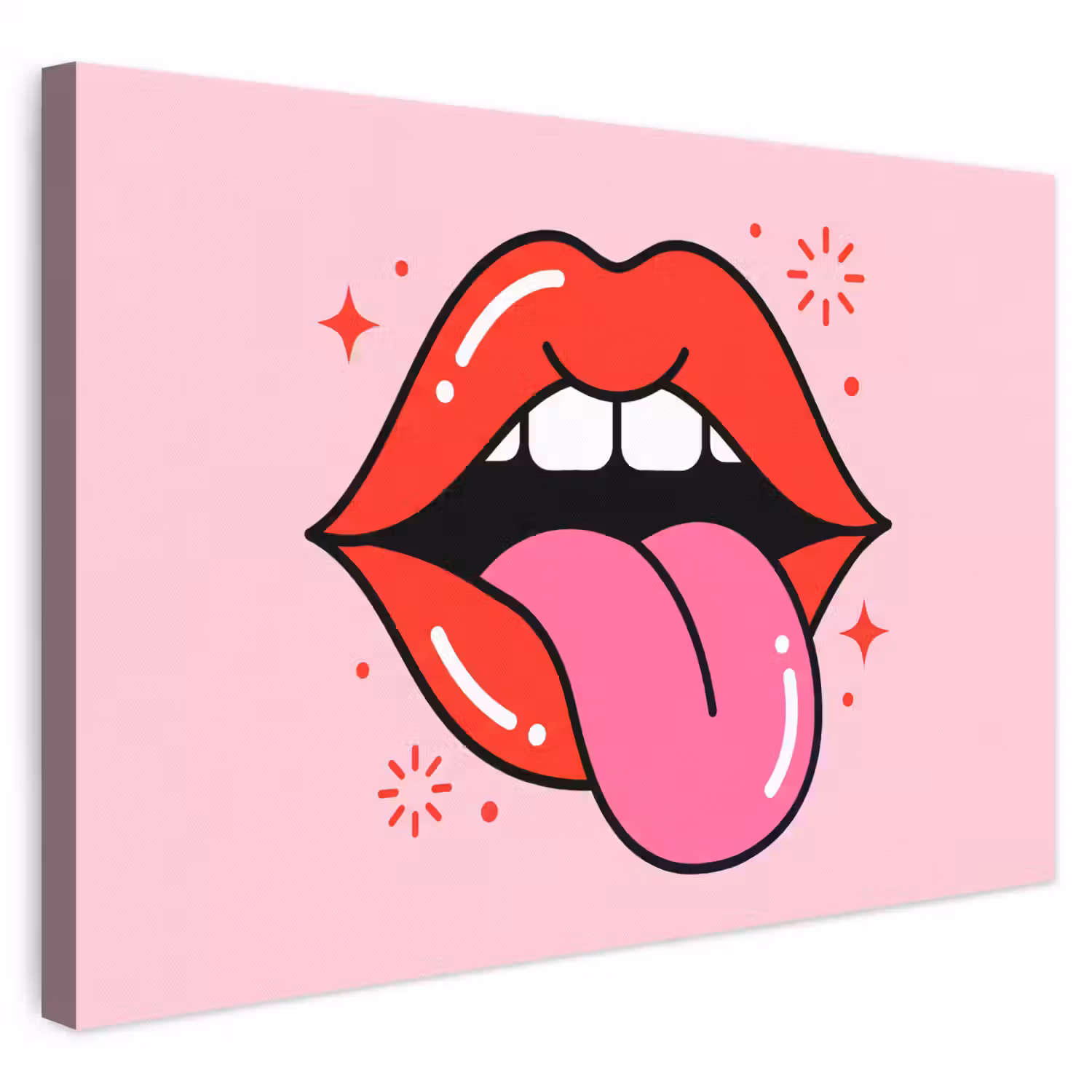 Lippen - Tong - Pop-art - Kleurrijk - Roze canvas 2cm klein -3d