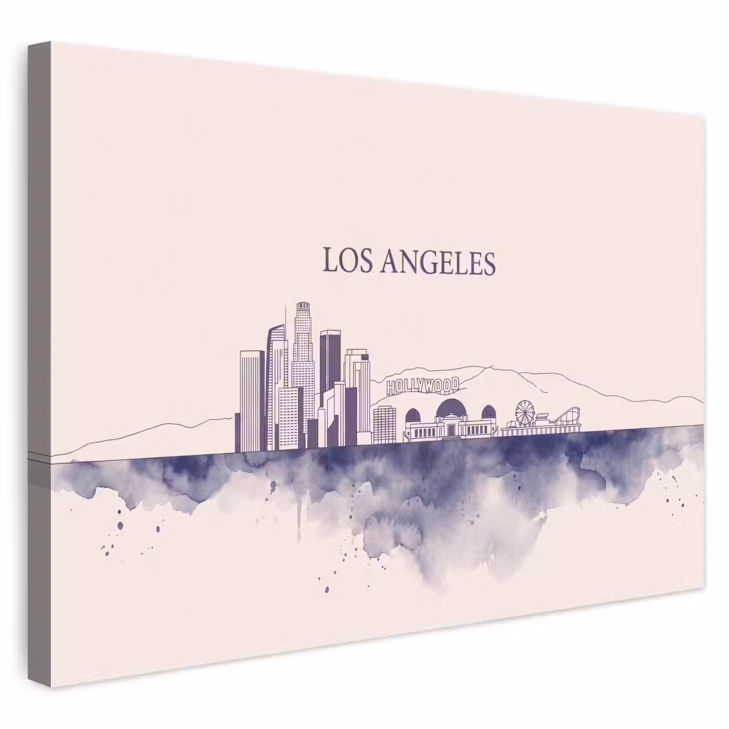 Los Angeles - Skyline - Architectuur - Aquarel - Blauw canvas 2cm klein -3d