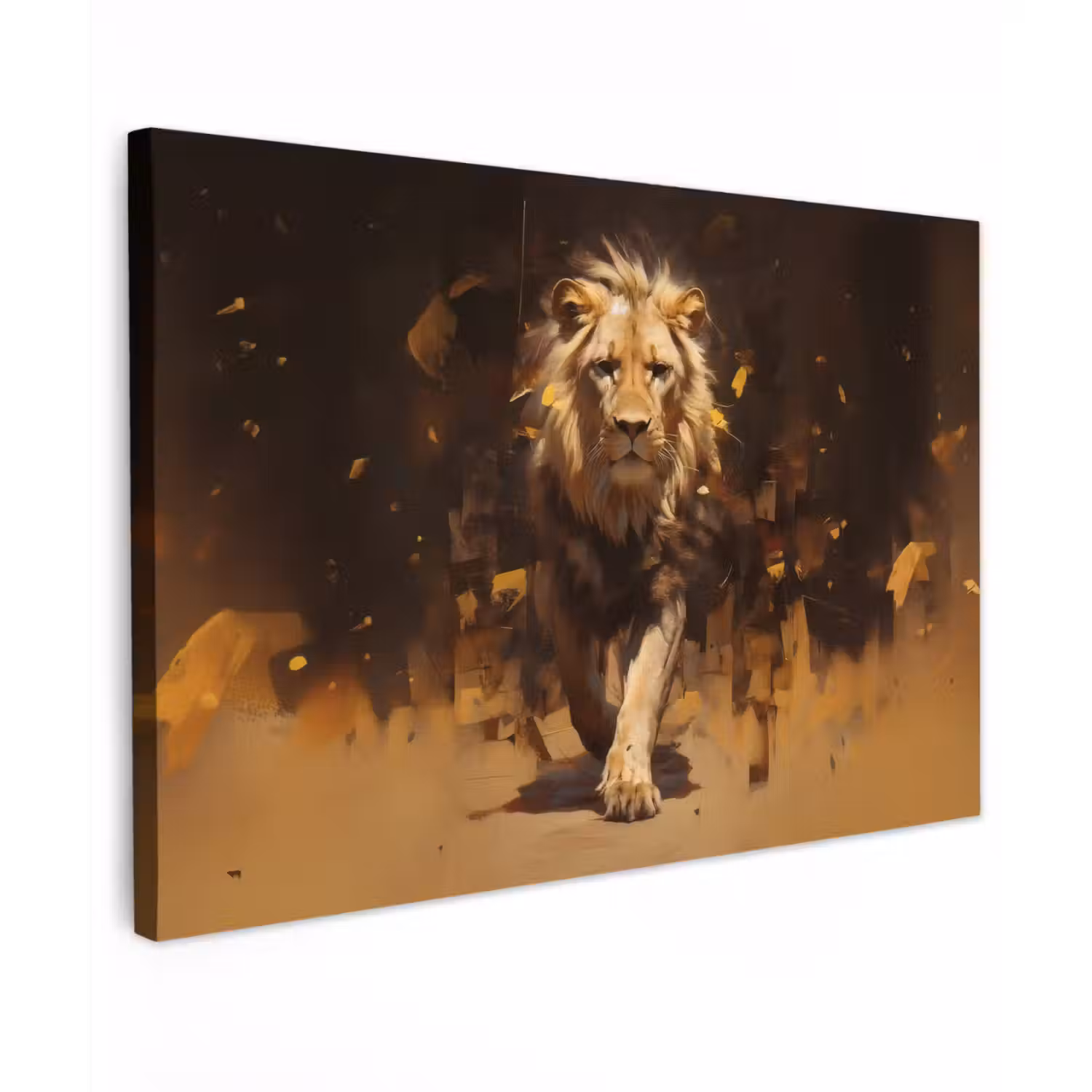 Leeuw - Geschilderd - Abstract - Goud canvas 2cm klein -z3d