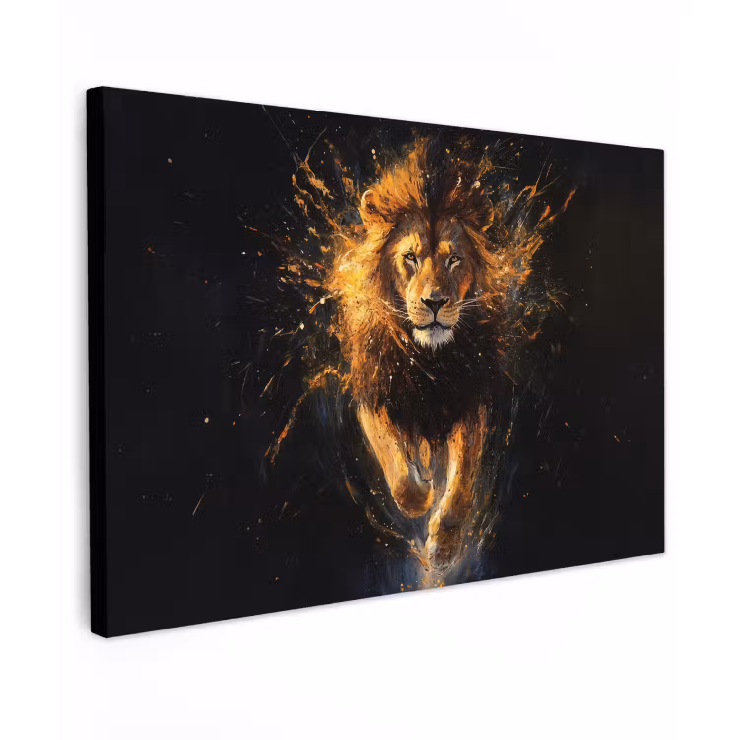 Leeuw - Zwart - Oranje - Verf canvas 2cm klein -z3d