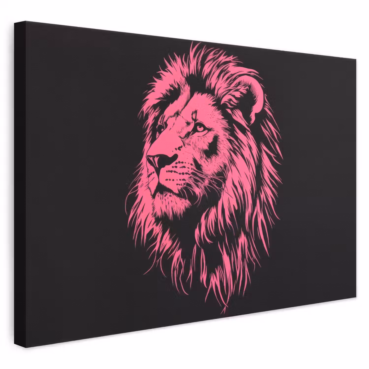 Leeuw - Zwart - Roze - Neon canvas 2cm klein -3d