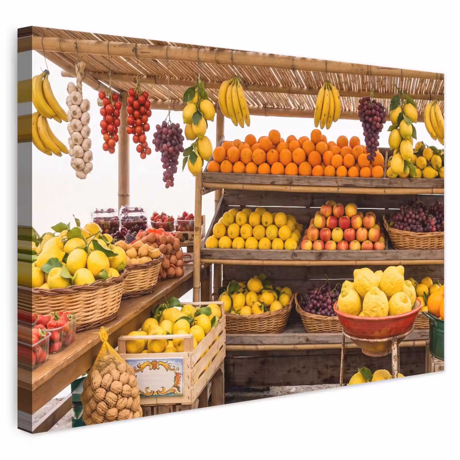 Leinwandbild - Marktstand – Obst – Frisch - Marktkraam - Fruit - Vers canvas 2cm klein