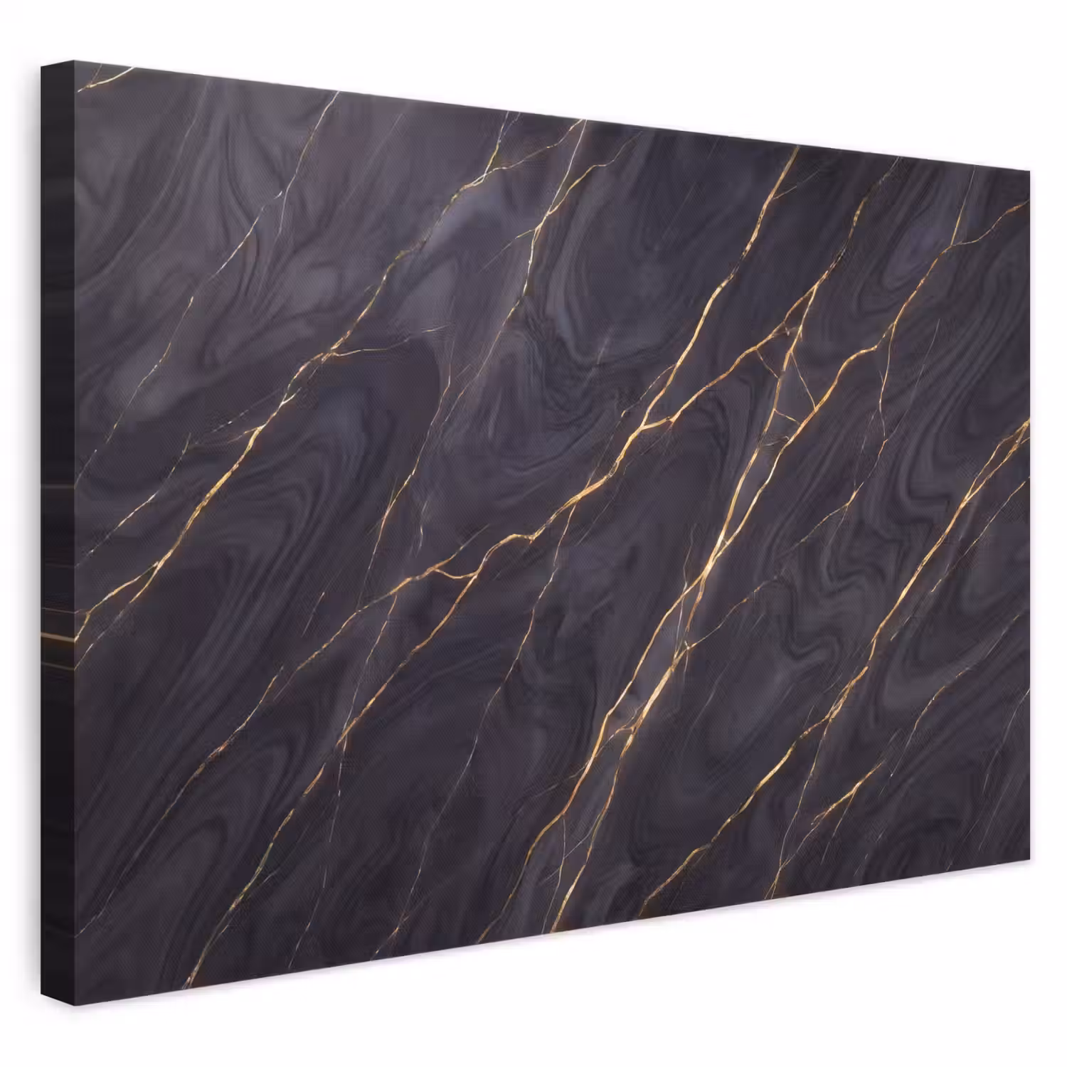 Marmer - Goudaders - Abstract - Modern - Zwart canvas 2cm klein -3d