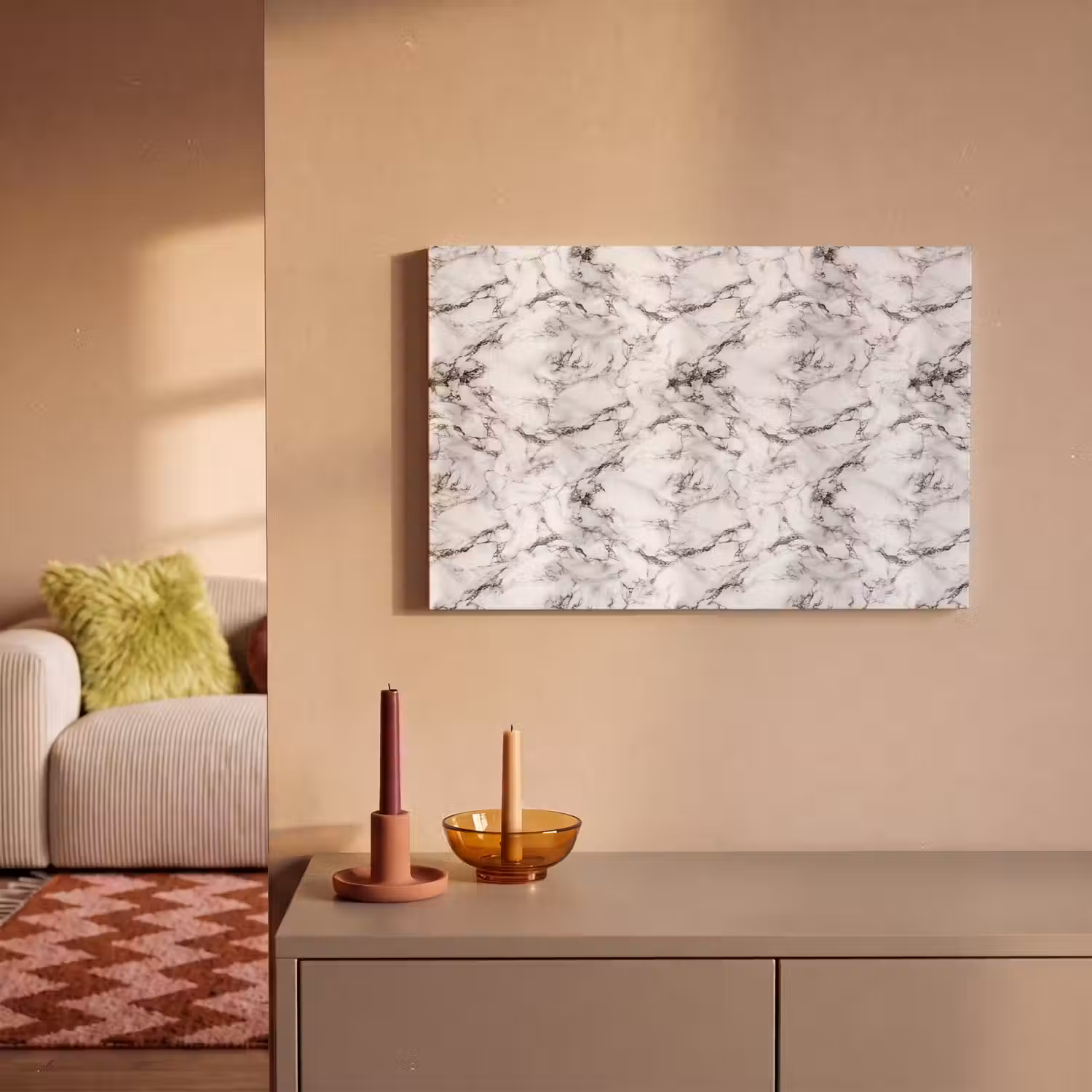 Marmer - Zwart - Dramatisch - Wit canvas 2cm klein 34 -sfeer1