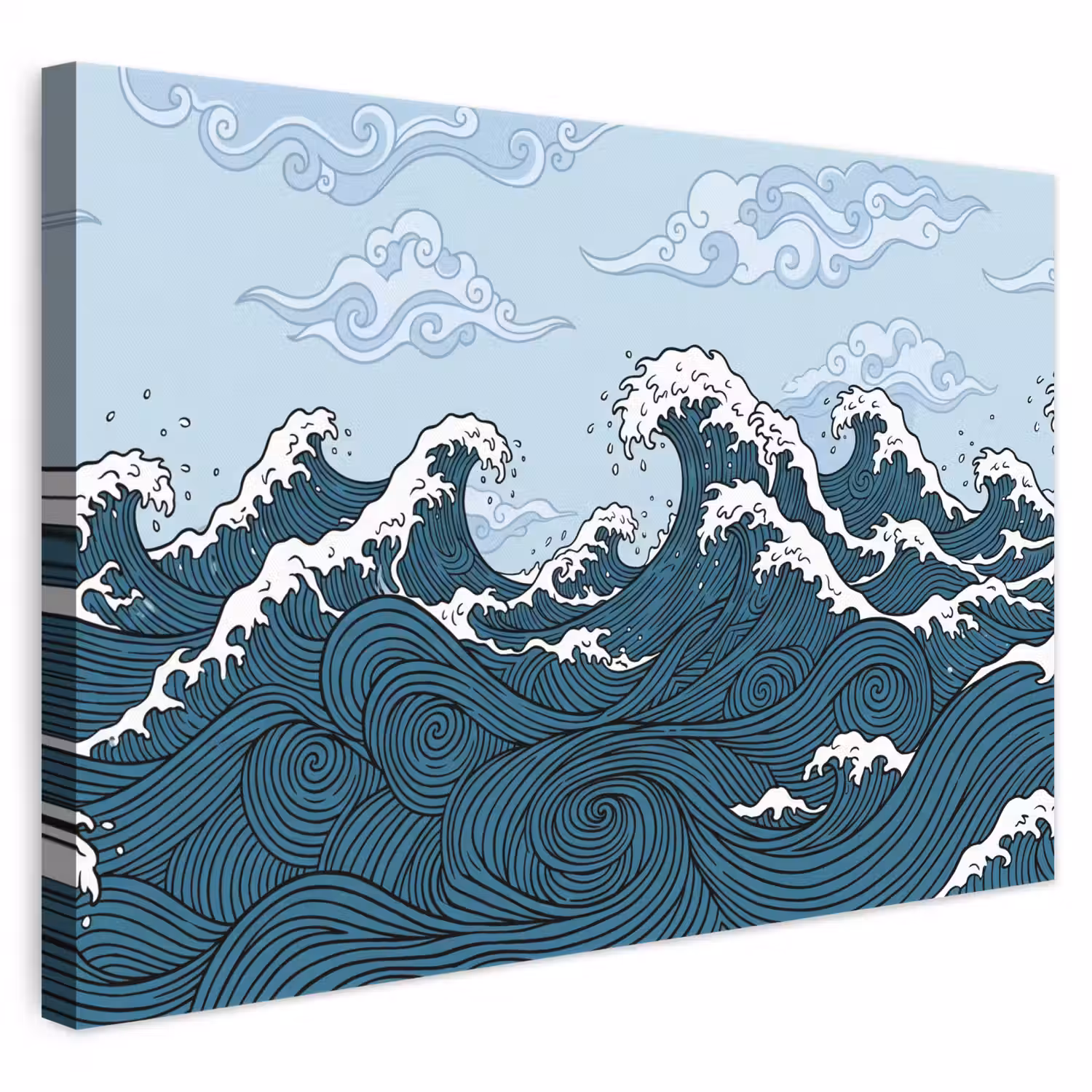 Zee - Golven - Japans - Natuur - Blauw canvas 2cm klein -3d