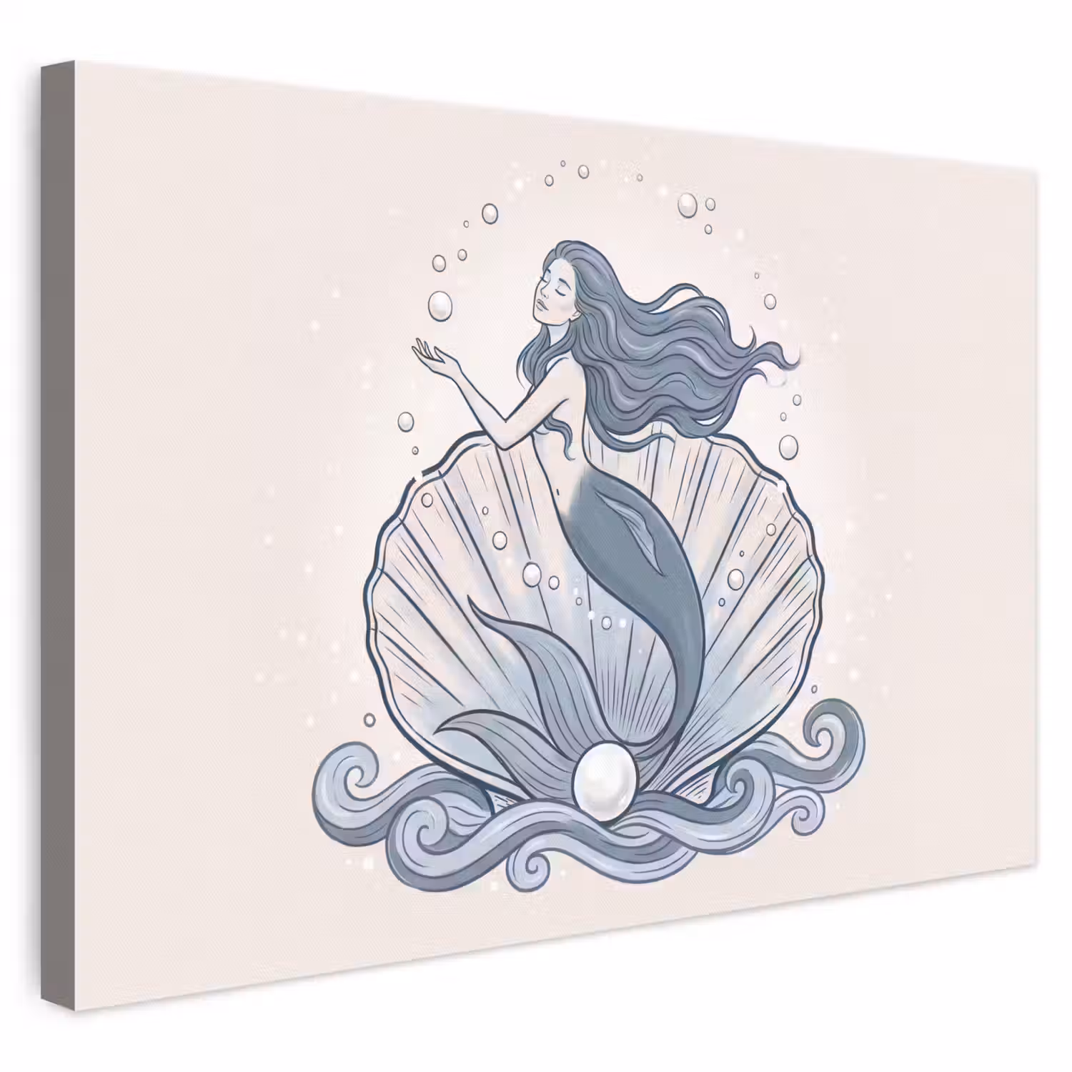 Zeemeermin - Schelp - Zee - Fantasie - Blauw canvas 2cm klein -3d