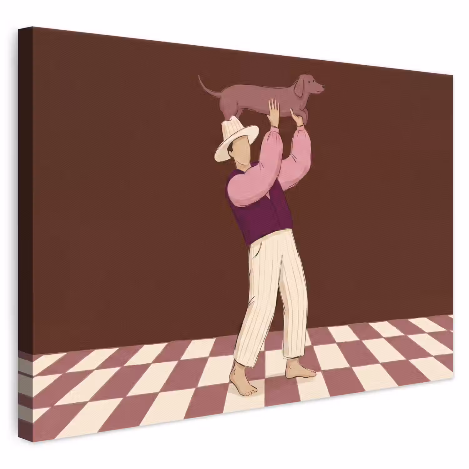 Mens - Hond - Dieren - Abstract - Roze canvas 2cm klein -3d
