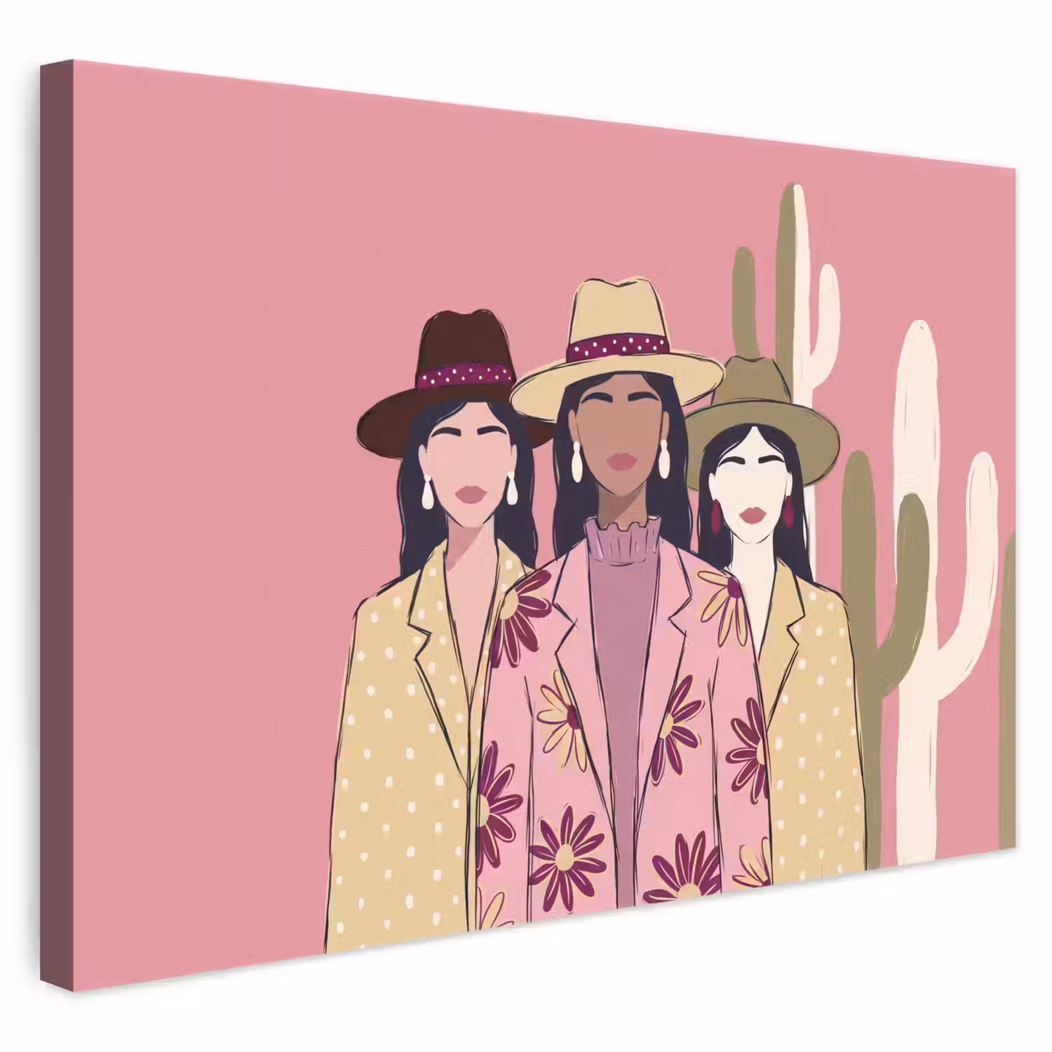 Mensen - Hoeden - Abstract - Roze - Portret canvas 2cm klein -3d