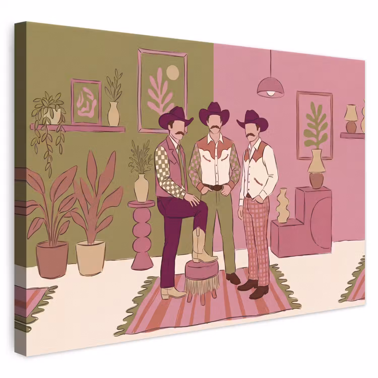 Mensen - Mannen - Hoeden - Retro - Interieur canvas 2cm klein -3d