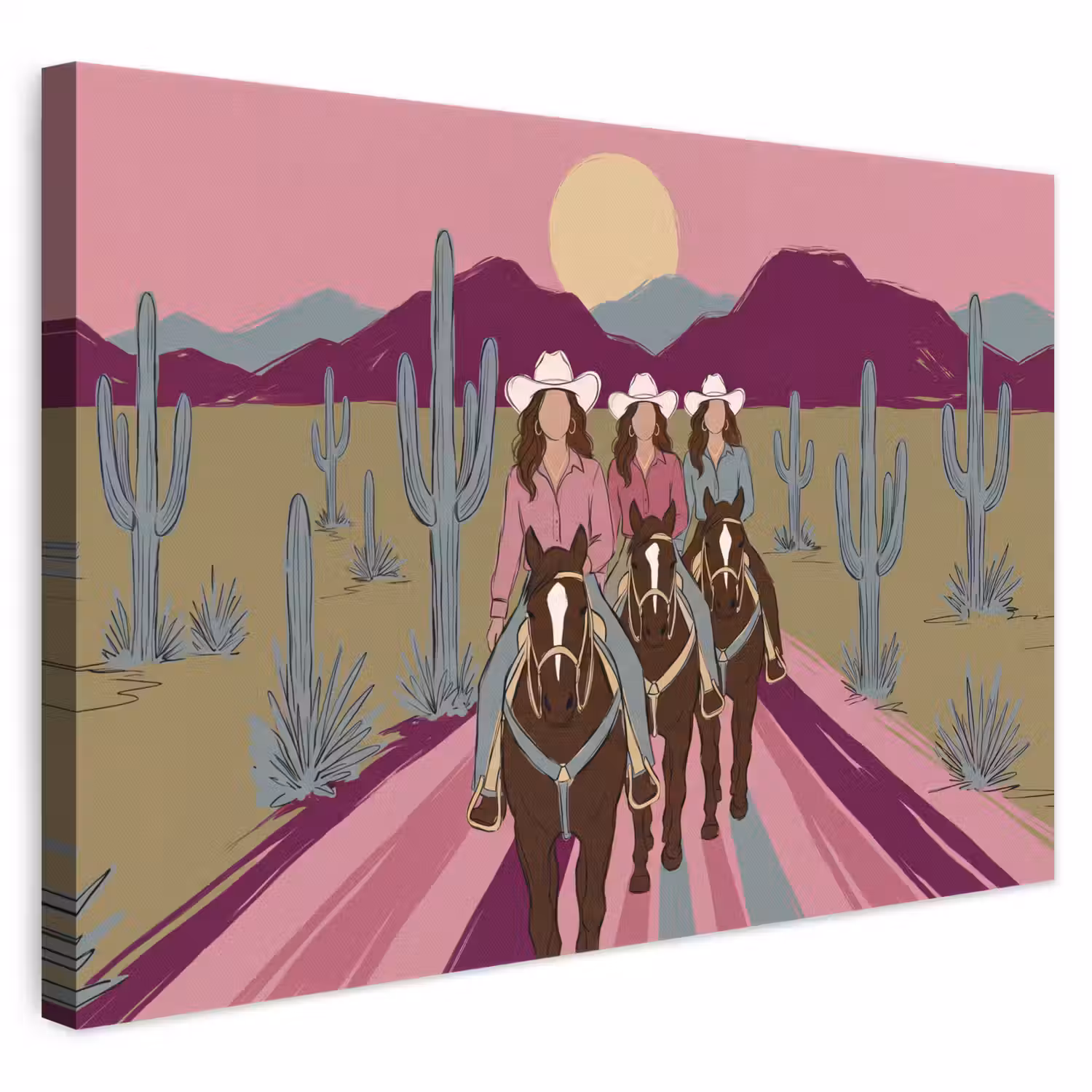 Mensen - Paard - Woestijn - Abstract - Roze canvas 2cm klein -3d