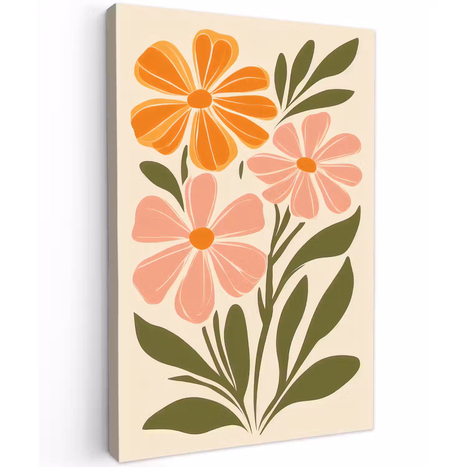 Minimalistisch - Bloemen - Bladeren - Roze canvas 2cm klein -z3d