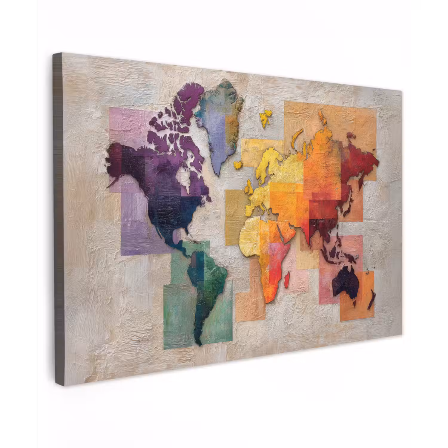 Modern - Wereldkaart - Kleurvakken canvas 2cm klein -z3d