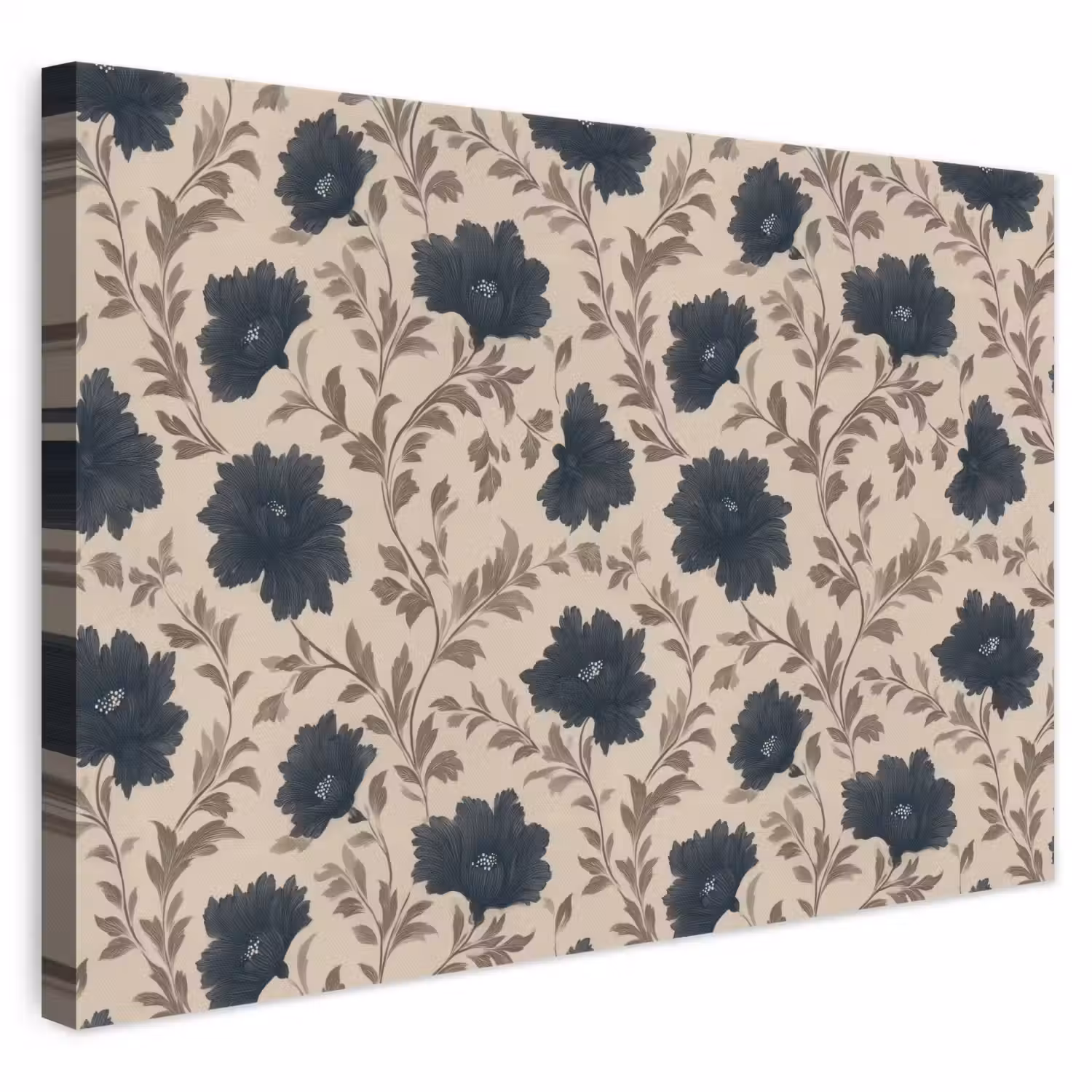 Motief - Bloemen - Zwart - Beige canvas 2cm klein 34 -3d