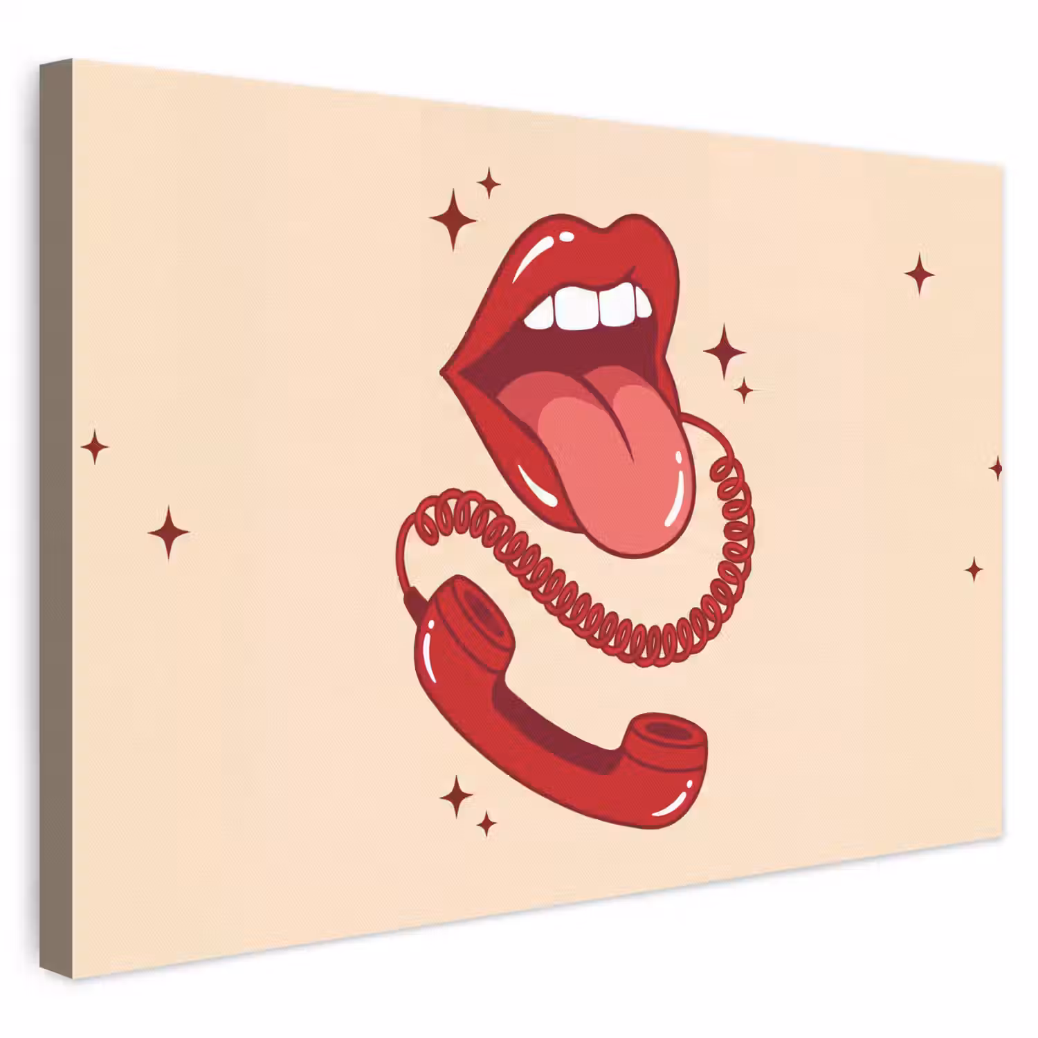 Mond - Telefoon - Popart - Rood - Illustratie canvas 2cm klein -3d