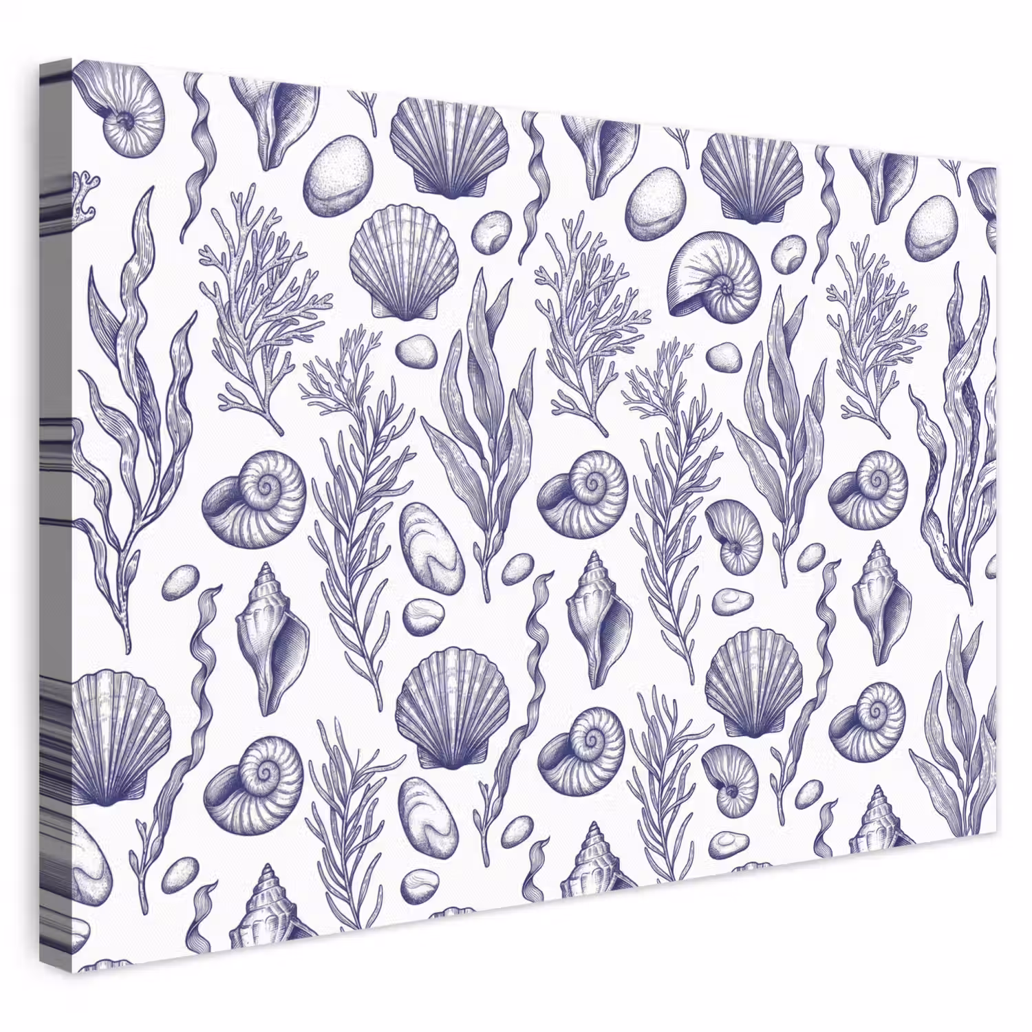 Schelpen - Zeewier - Oceaan - Illustratie - Blauw canvas 2cm klein -3d