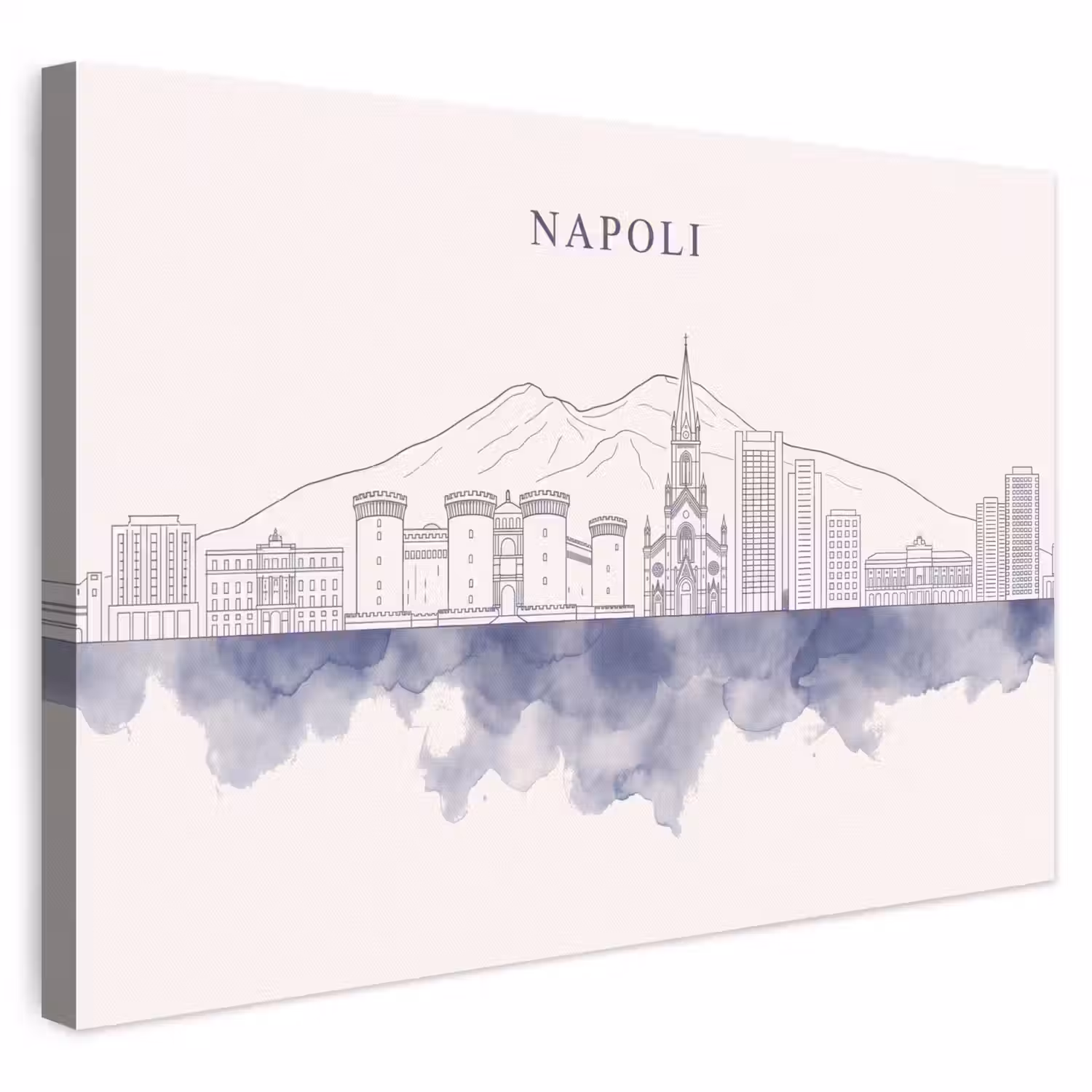 Napels - Skyline - Italie - Lijntekening - Aquarel canvas 2cm klein -3d