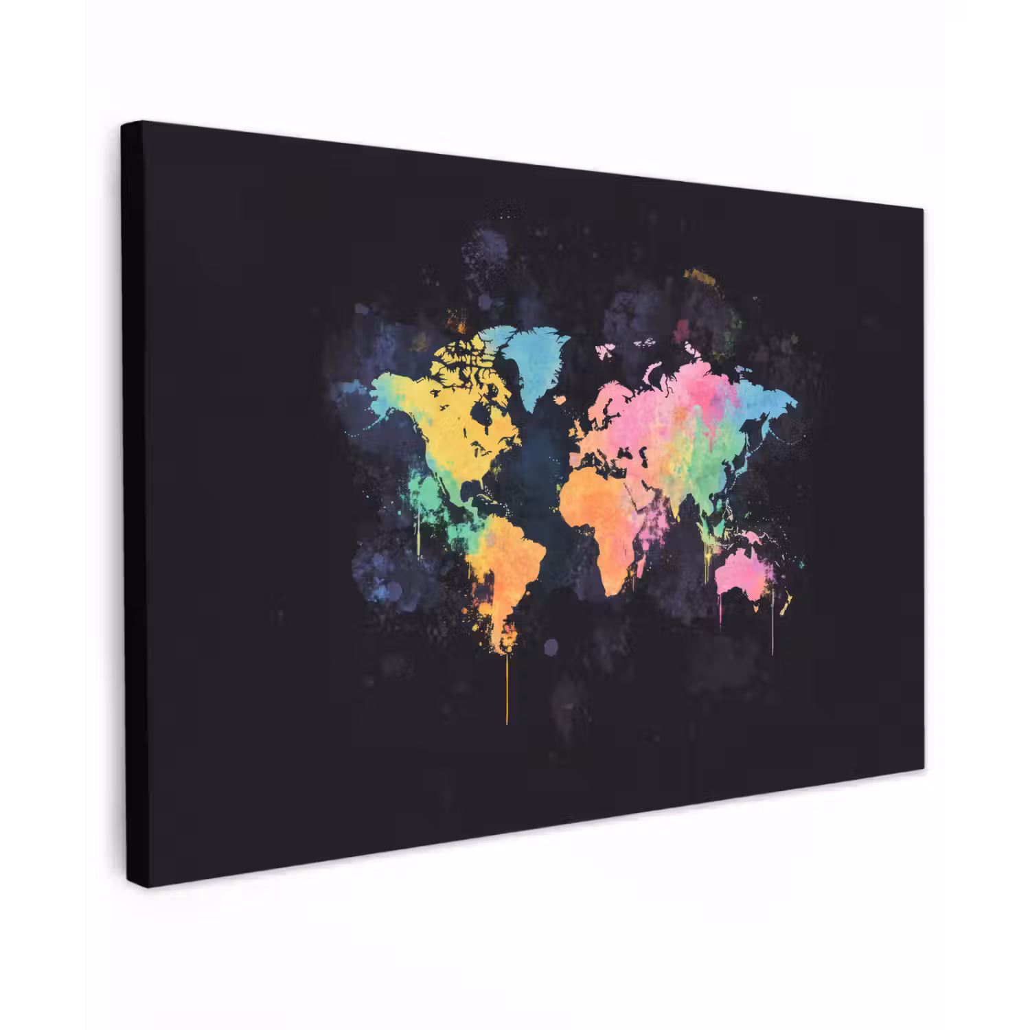 Neon - Pastel - Wereldkaart - Mistig canvas 2cm klein -z3d