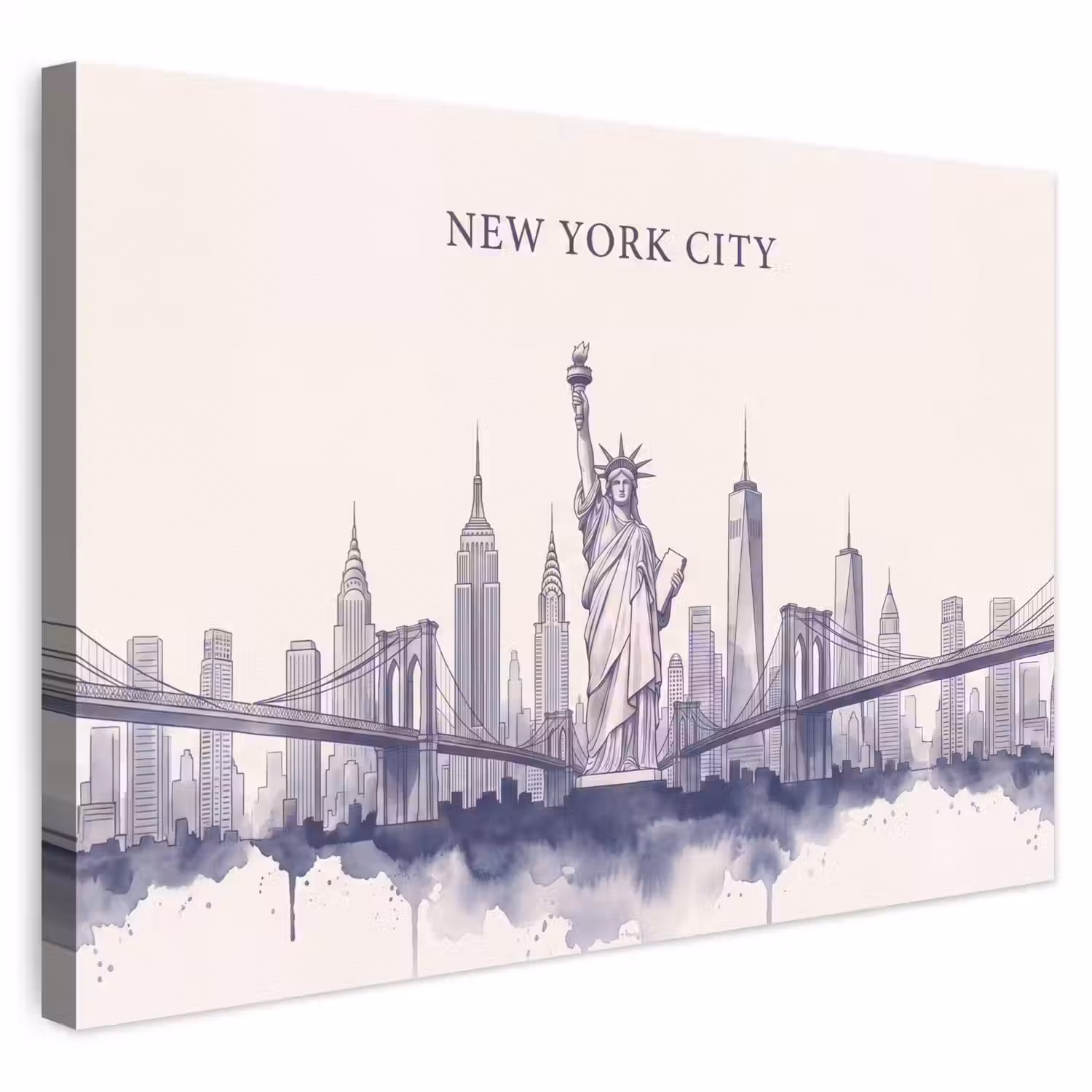New York - Vrijheidsbeeld - Skyline - Illustratie - Blauw canvas 2cm klein -3d