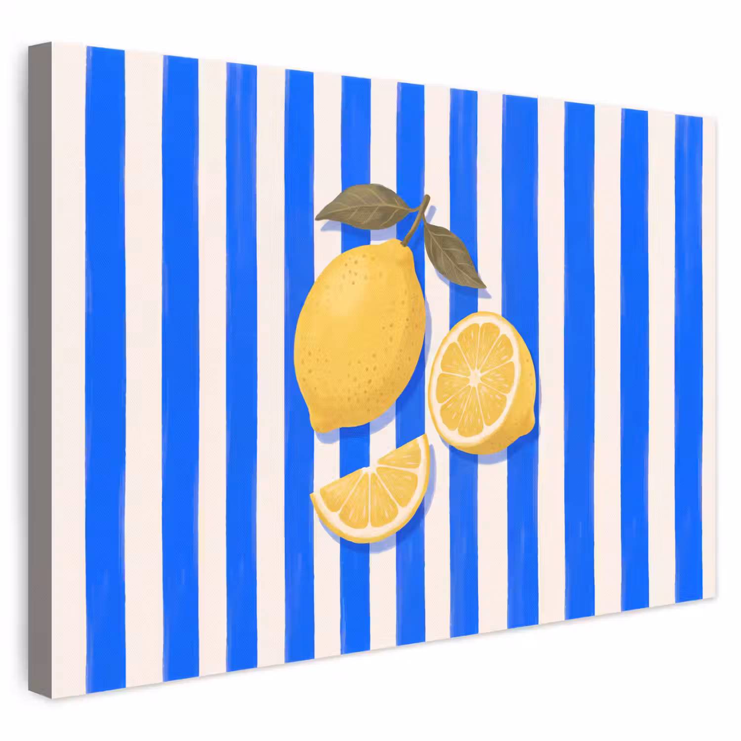 Fruit - Citroen - Zomer - Geel - Blauw canvas 2cm klein -3d