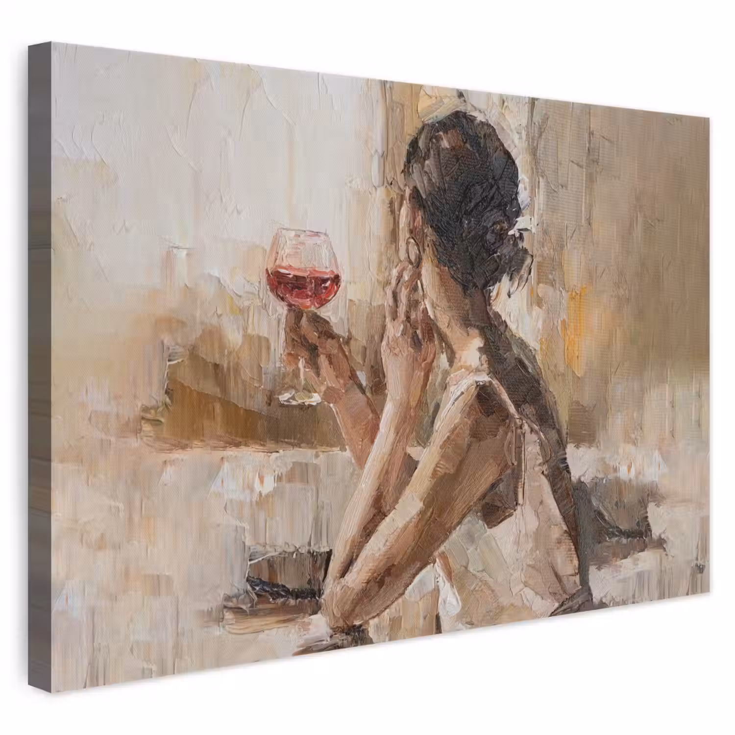 Olieverf - Vrouw - Wijn canvas 2cm klein -3d