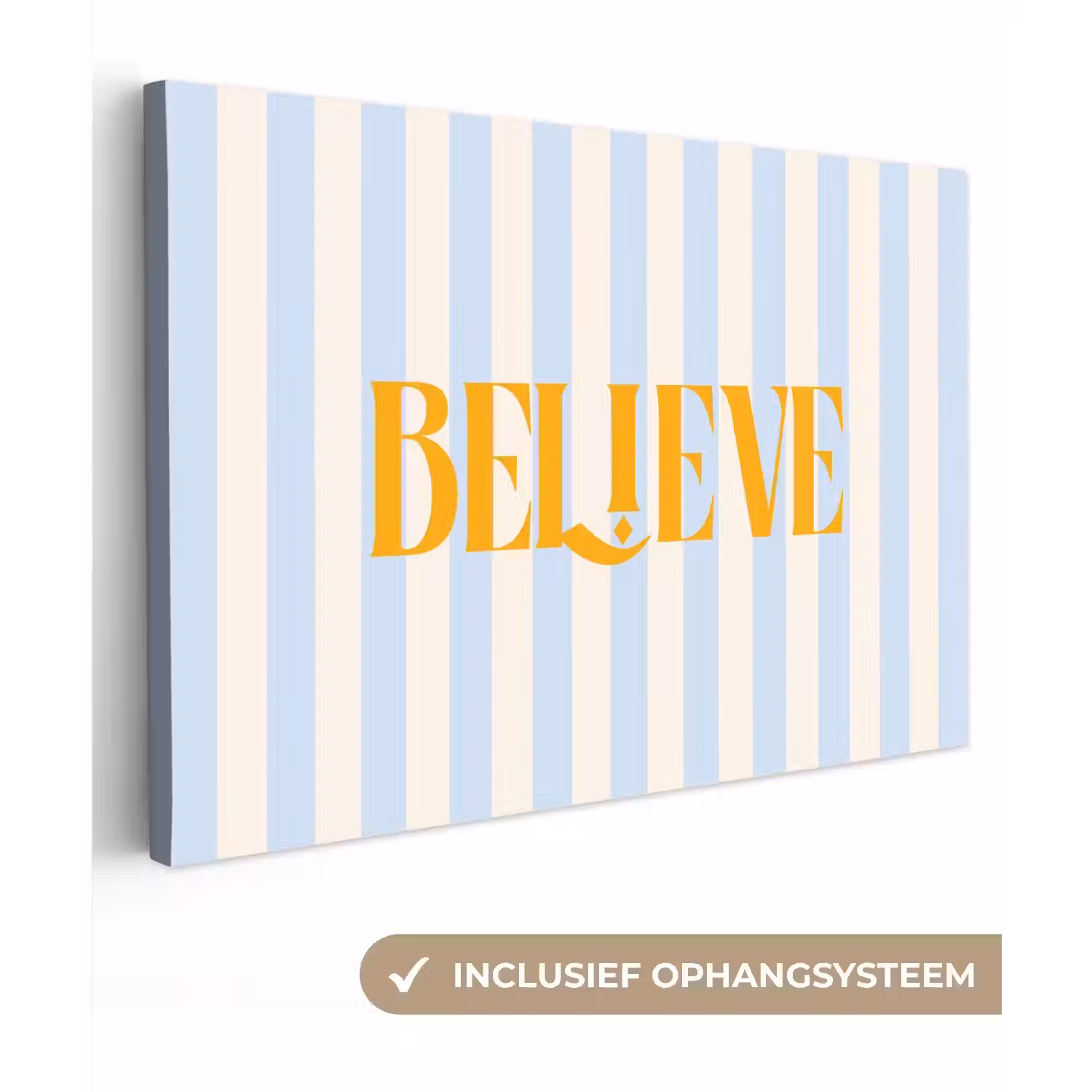 Oranje - Blauw - Strepen - Believe canvas 2cm klein -3d