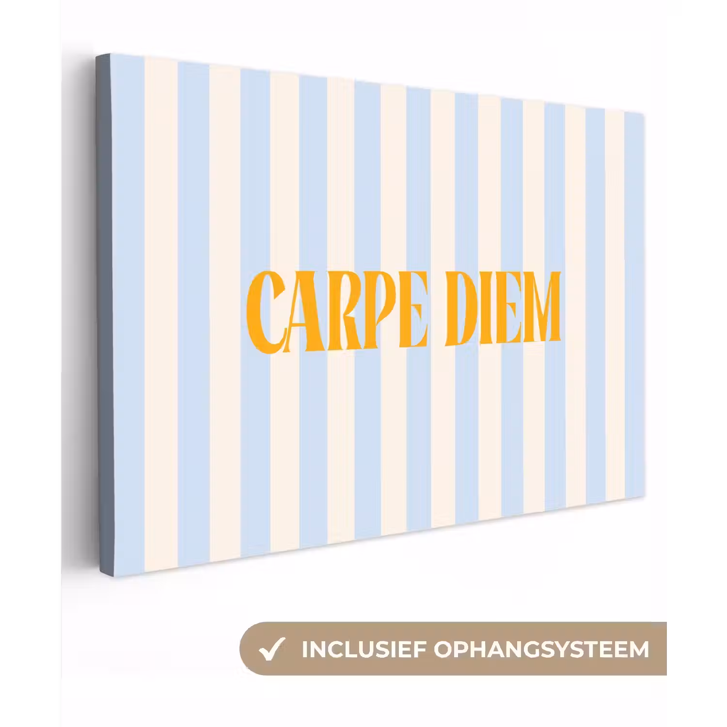 Oranje - Blauw - Strepen - Carpe diem canvas 2cm klein -3d