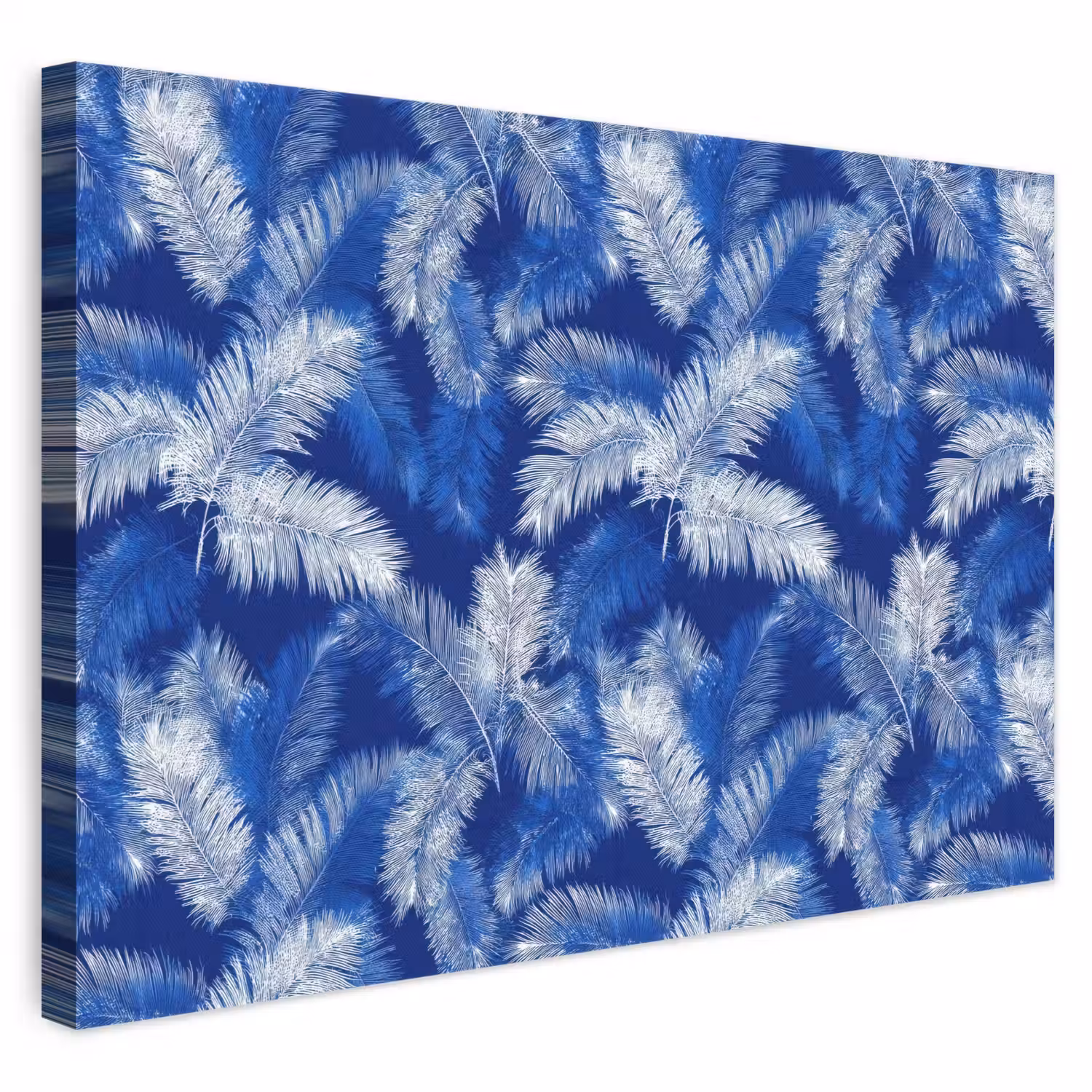 Palmblad - Patroon - Blauw canvas 2cm klein 34 -3d