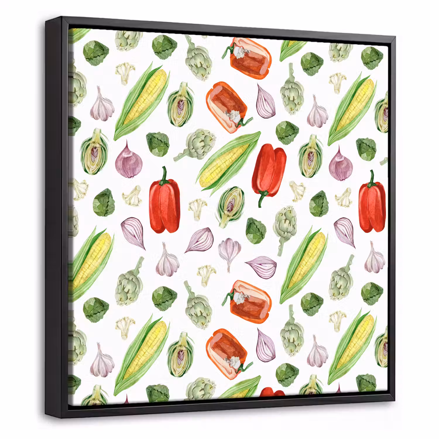 Paprika - Maïs - Patroon - Groente Canvas met baklijst klein 1124 -threedimensional_3d_global