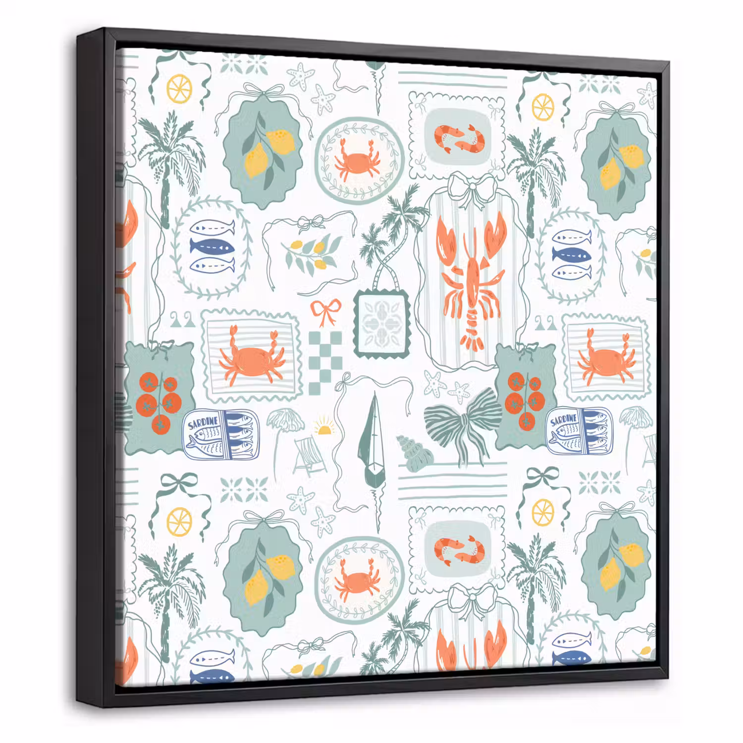 Patroon - Groen - Mediterraans Canvas met baklijst klein 1124 -threedimensional_3d_global