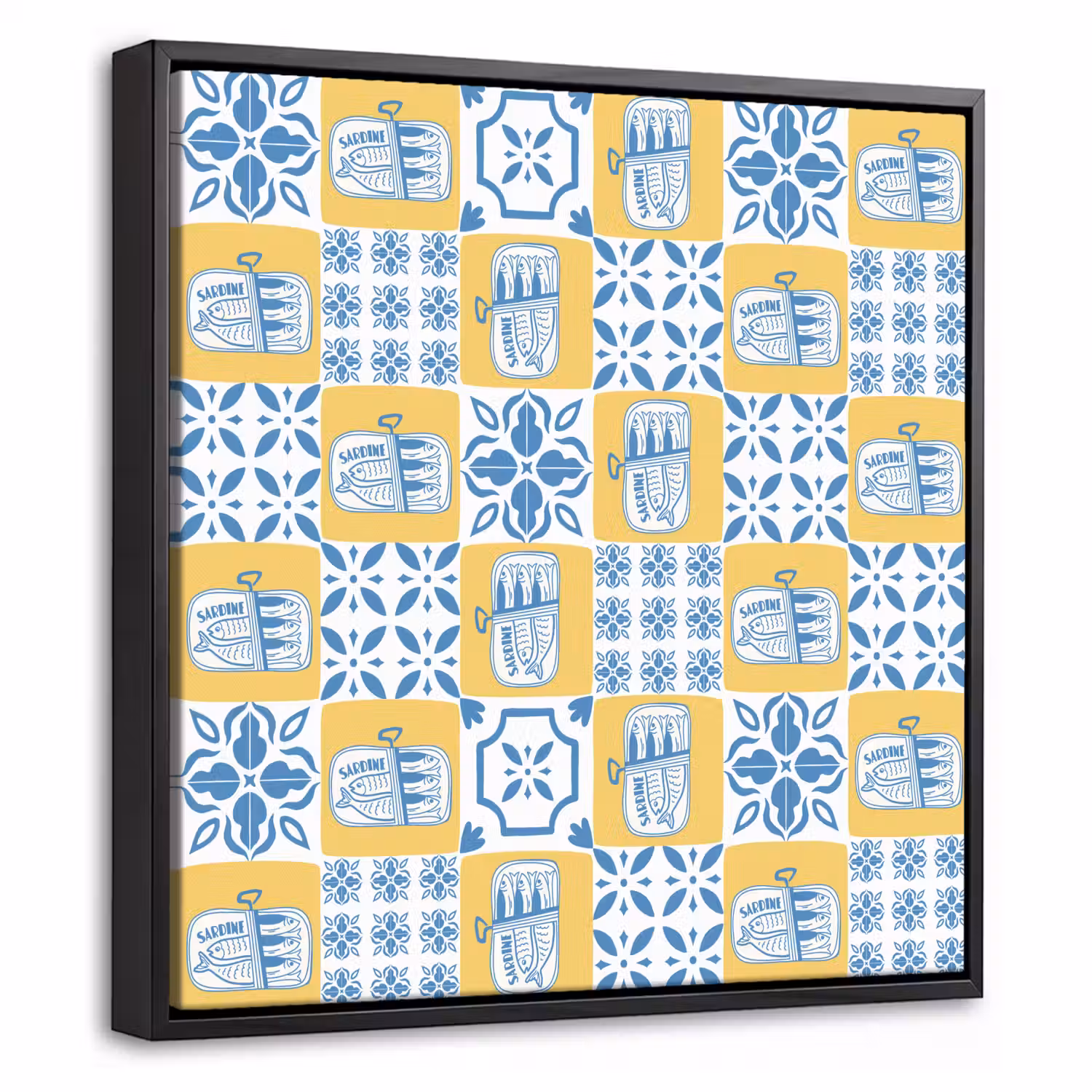 Patroon - Tegel - Geel - Blauw Canvas met baklijst klein 1124 -threedimensional_3d_global