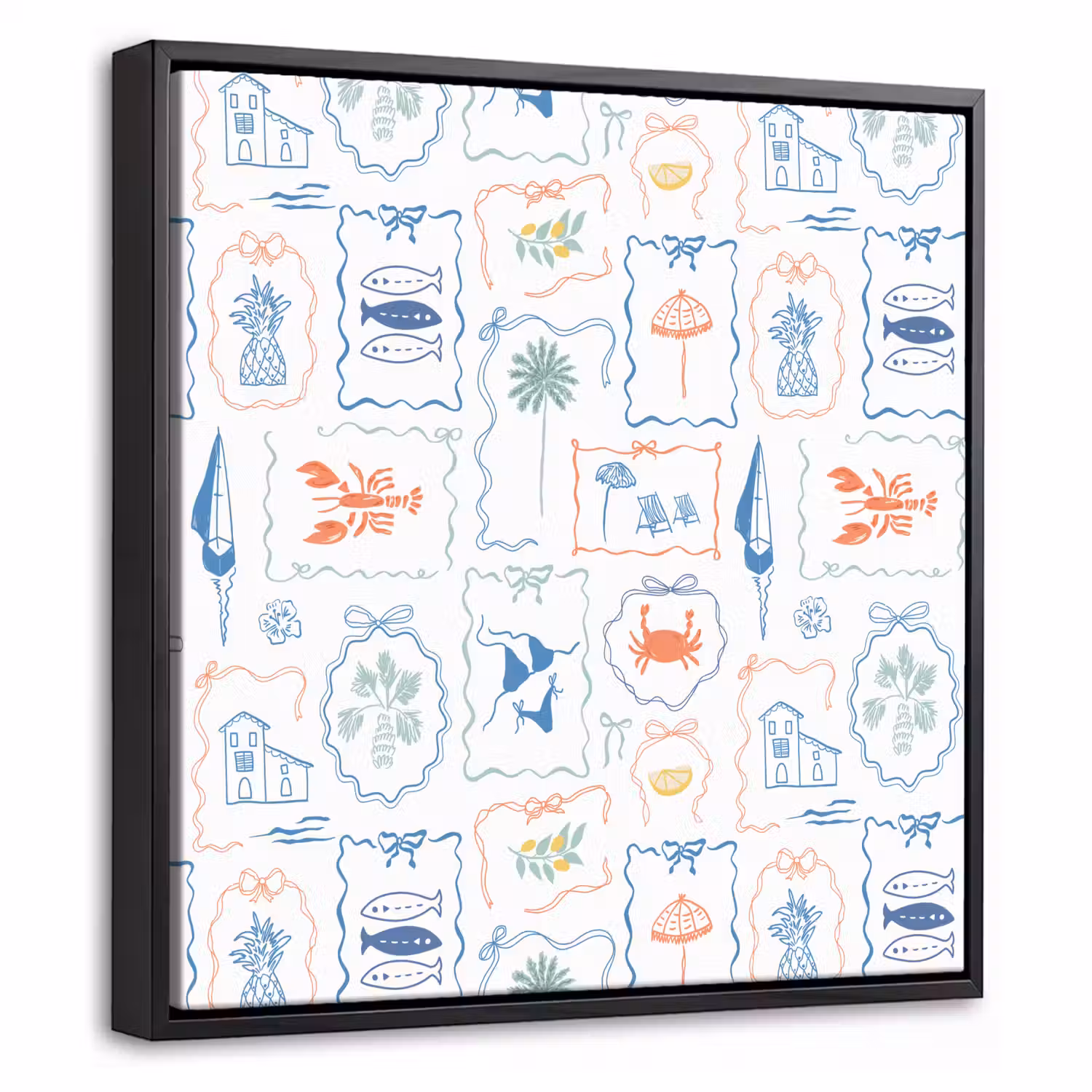 Patroon - Zomer - Illustraties Canvas met baklijst klein 1124 -threedimensional_3d_global