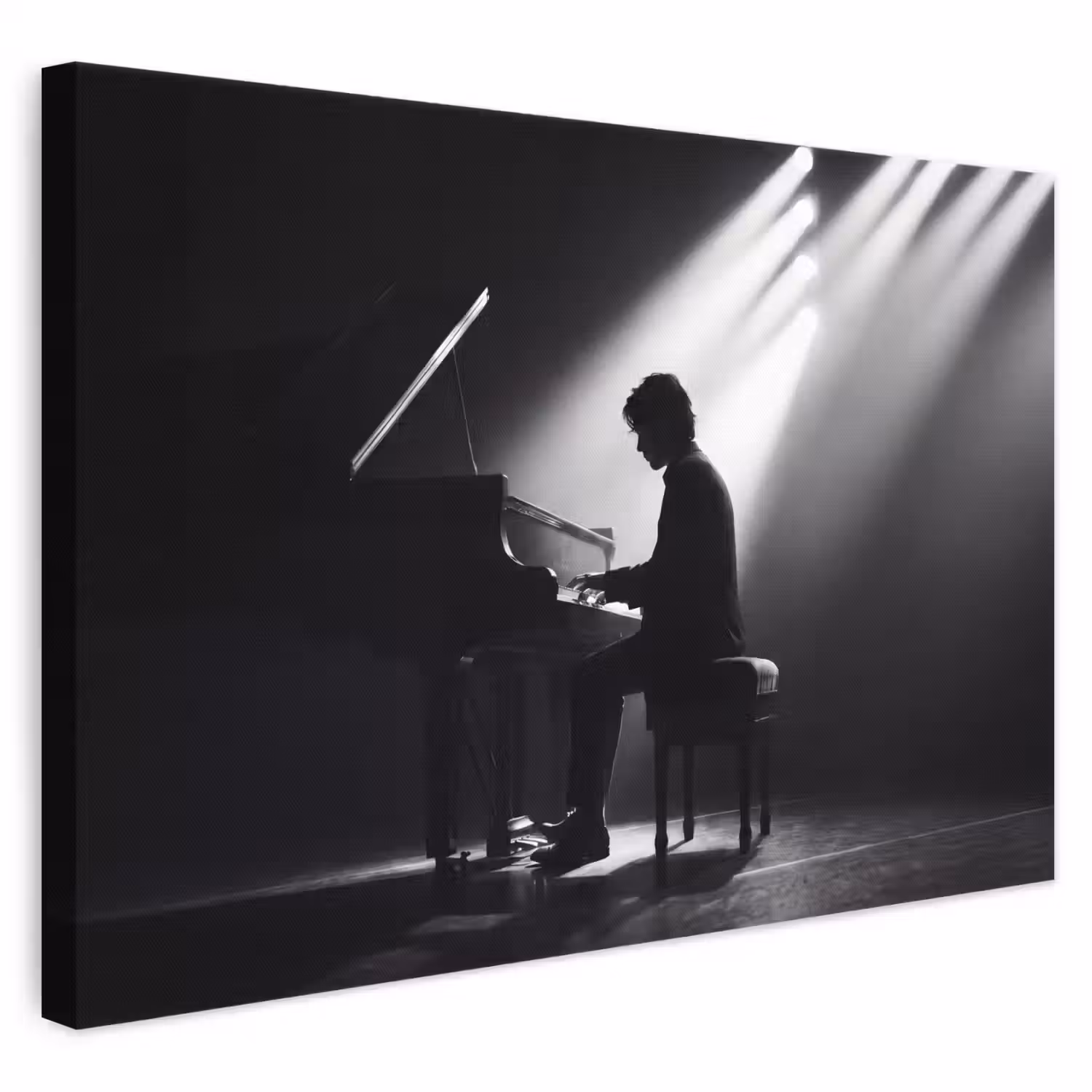 Persoon - Piano - Muziek - Zwart-wit - Podium canvas 2cm klein -3d