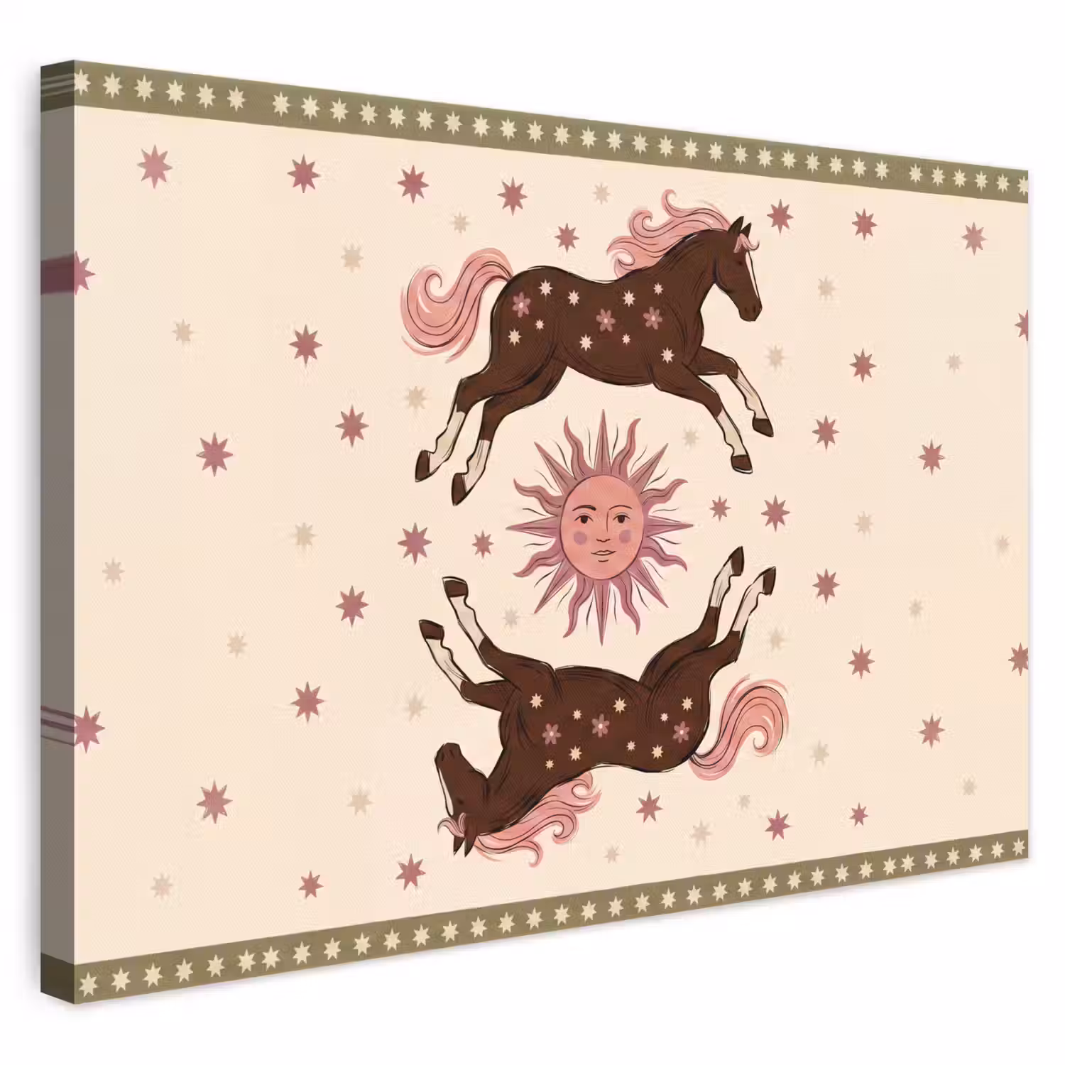Paard - Zon - Mystiek - Illustratie - Roze canvas 2cm klein -3d