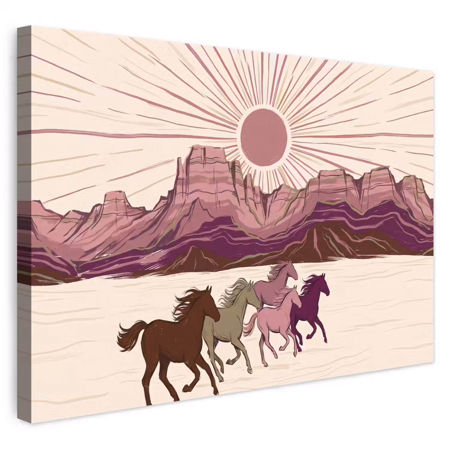 Paarden - Rennend - Woestijn - Natuur - Abstract canvas 2cm klein -3d