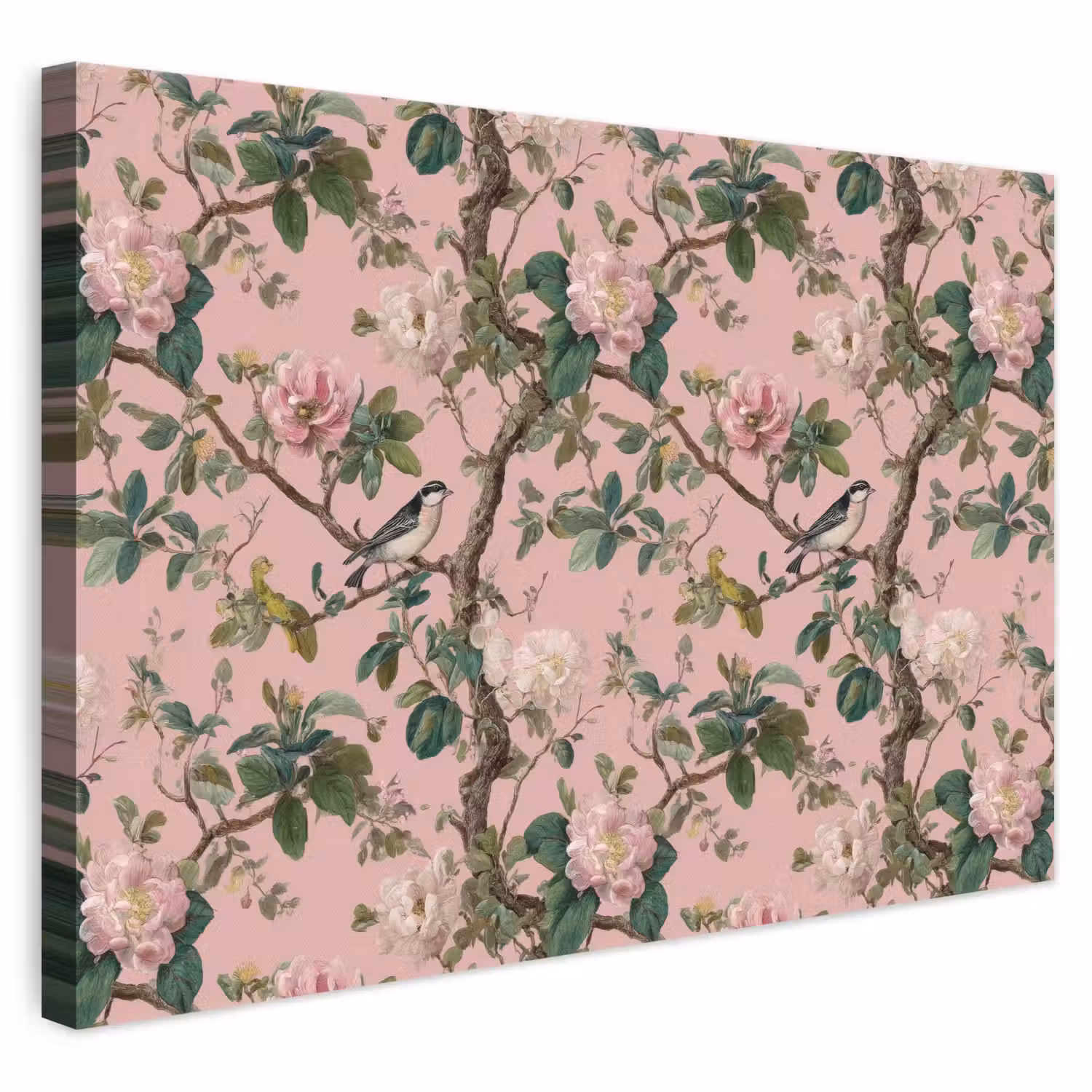 Pioenrozen - Botanisch - Vogel canvas 2cm klein 34 -3d