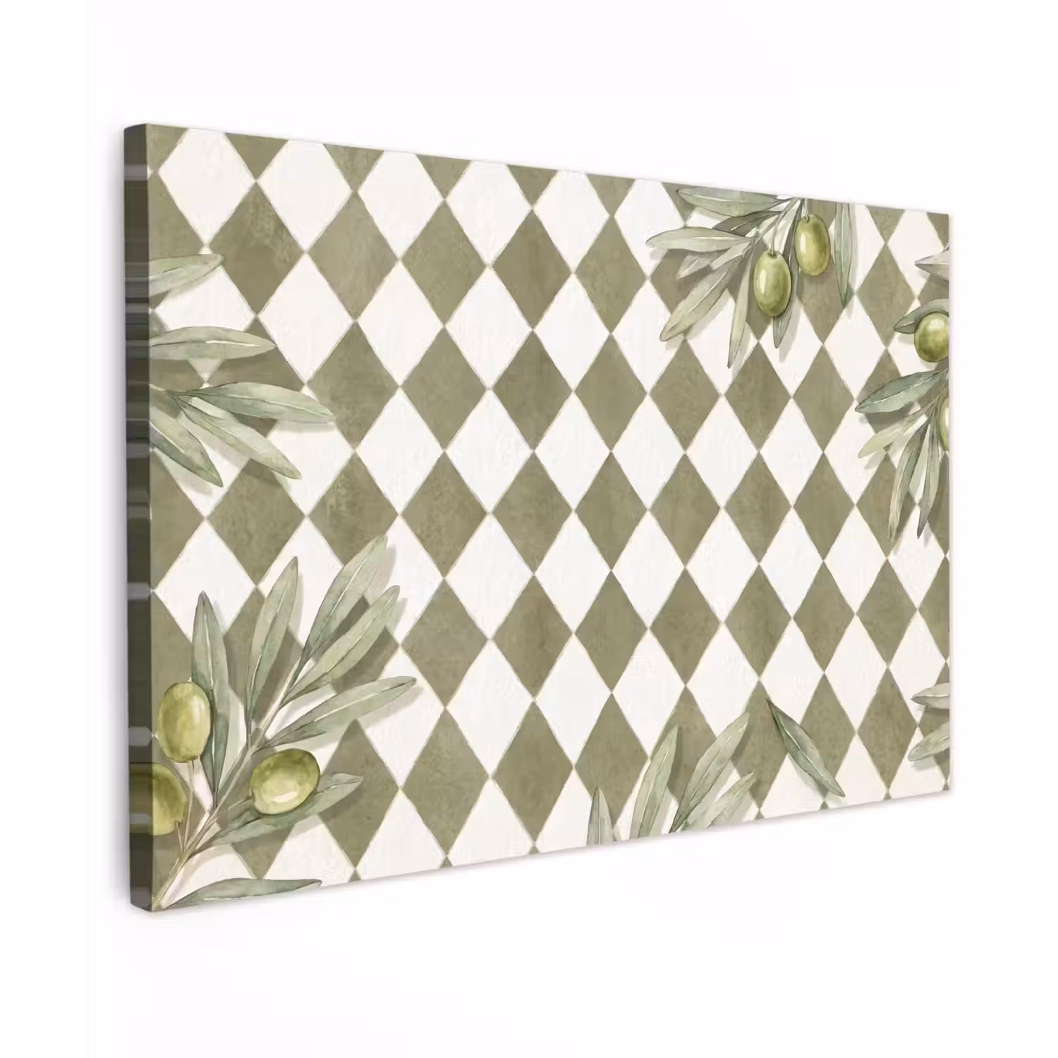 Plant - Olijftakken - Waterverf - Mediterraan - Groen canvas 2cm klein -z3d