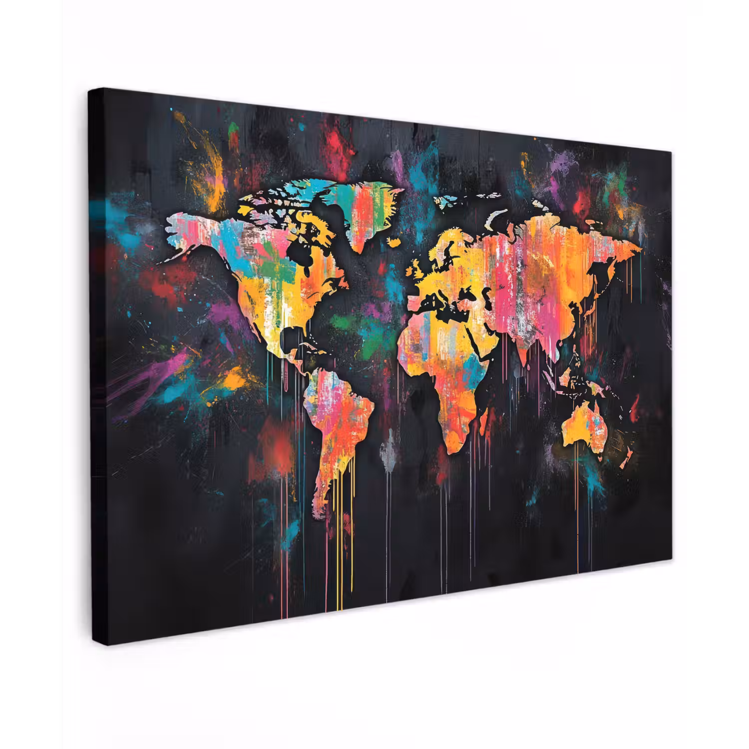 Penseelstreken - Artistiek - Wereldkaart - Kleurrijk canvas 2cm klein -z3d