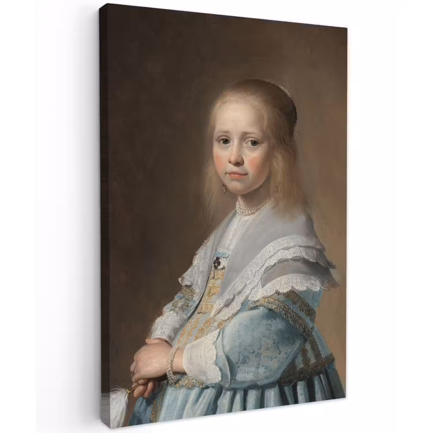 Portret van een meisje in het blauw - Schilderij van Johannes Cornelisz. Verspronck canvas 2cm klein -z3d