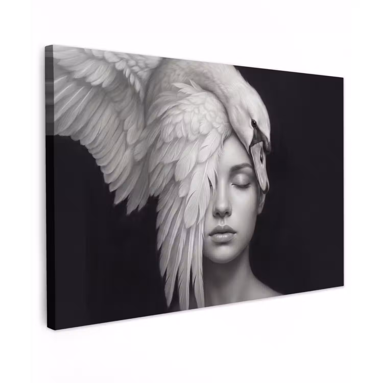 Portret - Zwaan - Zwart - Wit canvas 2cm klein -z3d