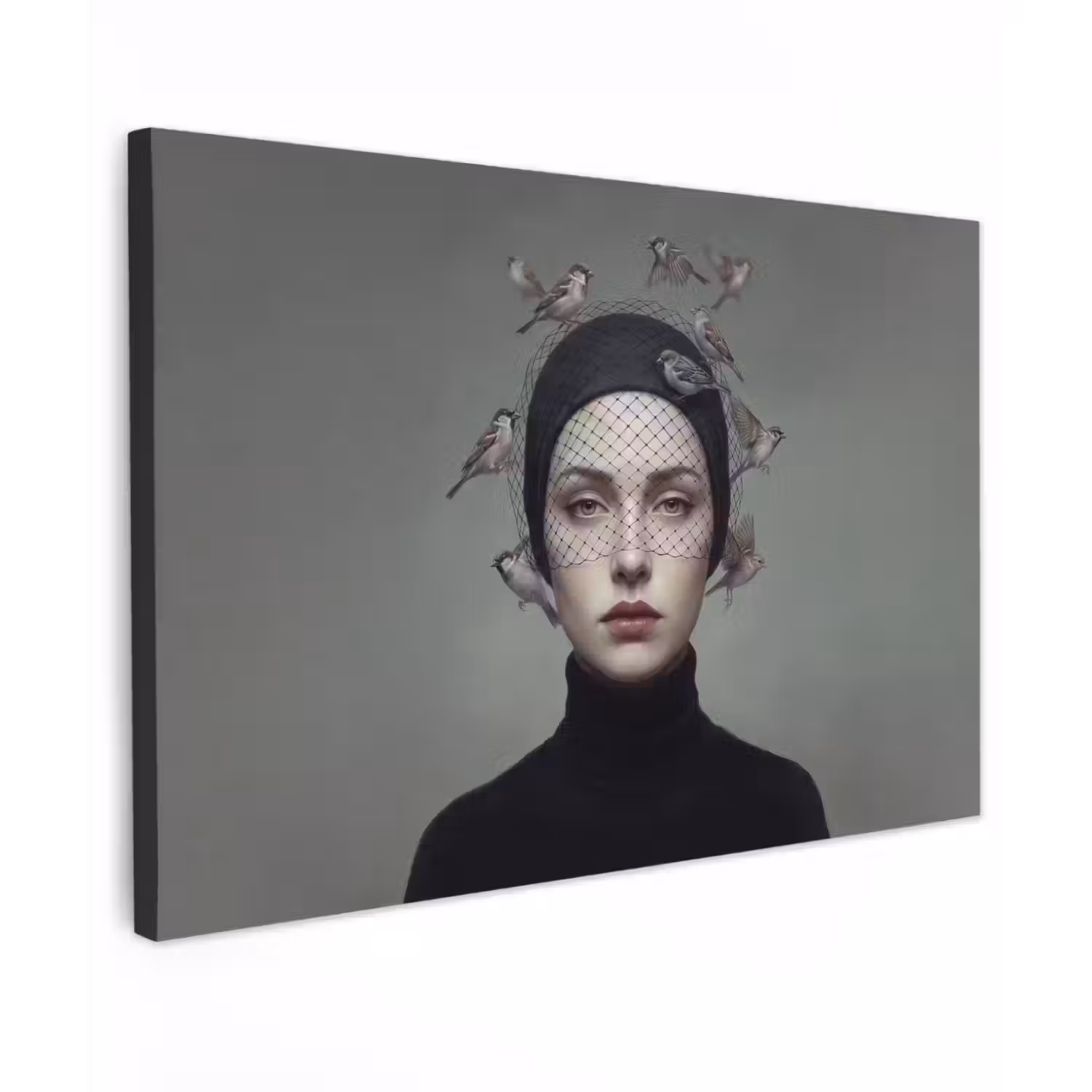 Portret - Vogels - Zwart canvas 2cm klein -z3d