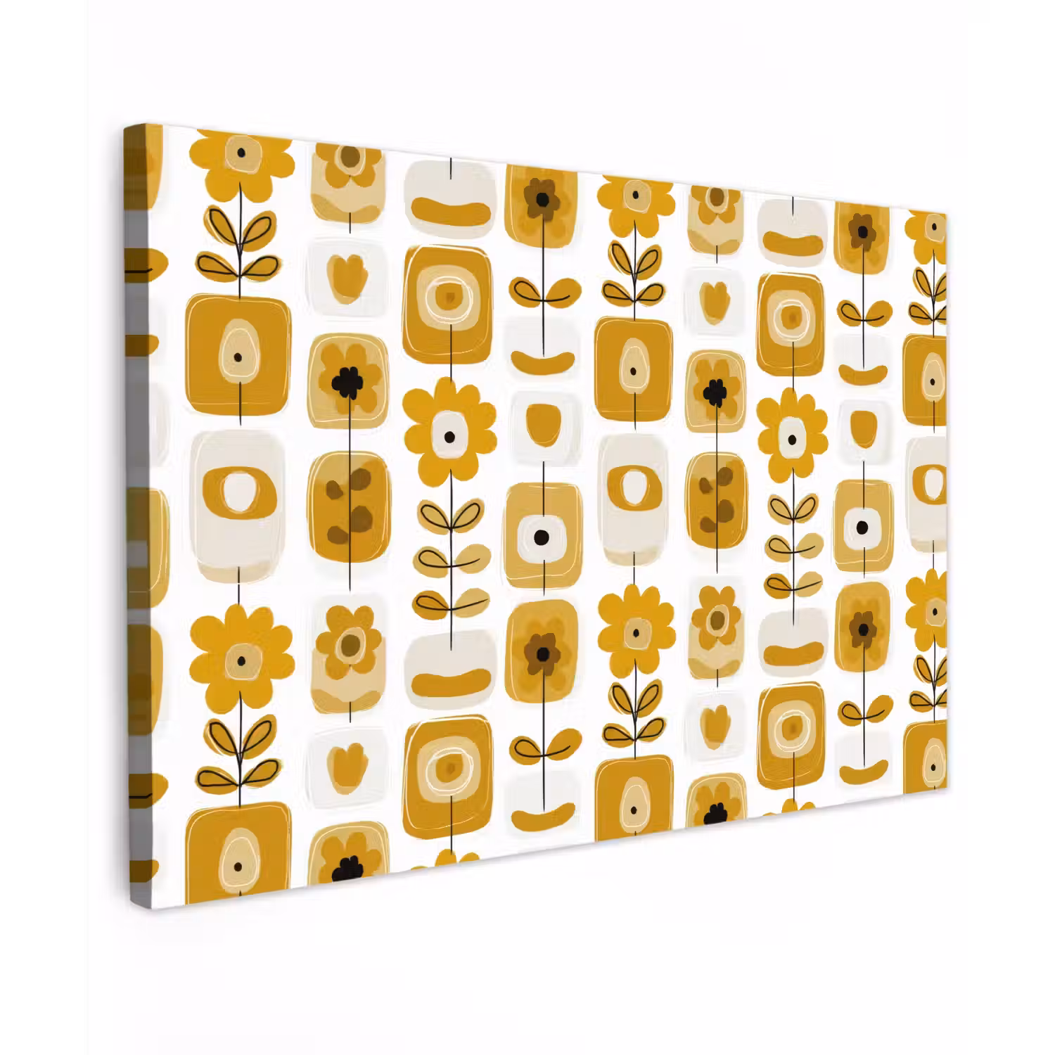Retro - Abstract - Bloemen - Okergeel canvas 2cm klein 34 -z3d