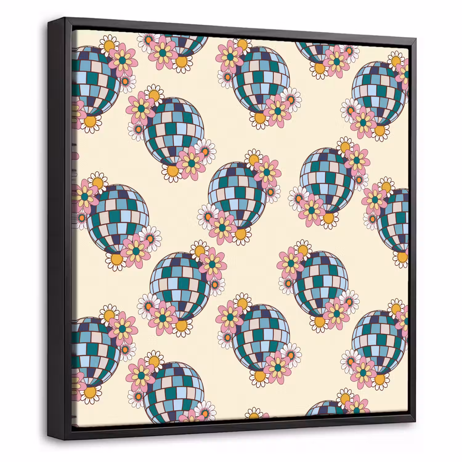 Retro - Disco - Bloemen - Discobal Canvas met baklijst klein 1124 -threedimensional_3d_global