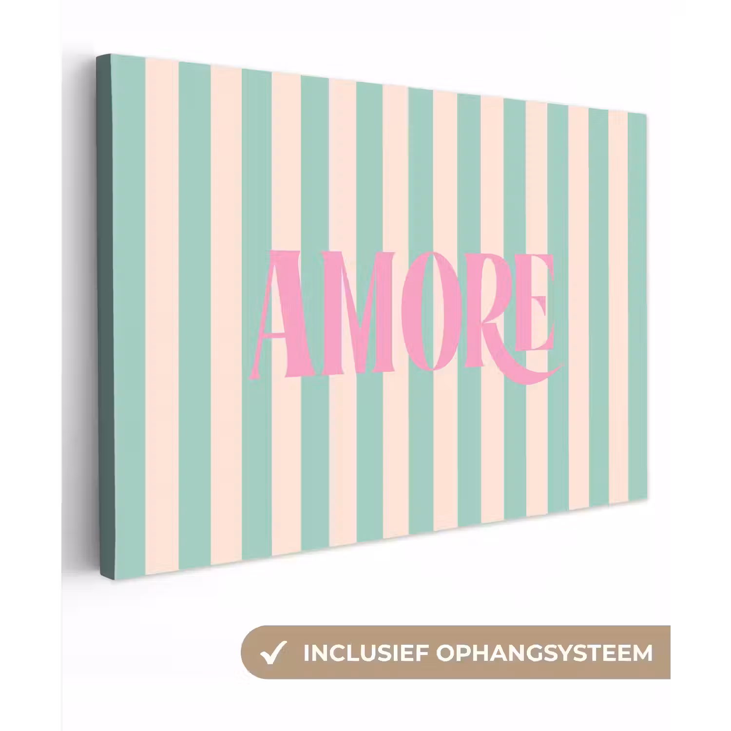 Roze - Groen - Strepen - Amore canvas 2cm klein -3d