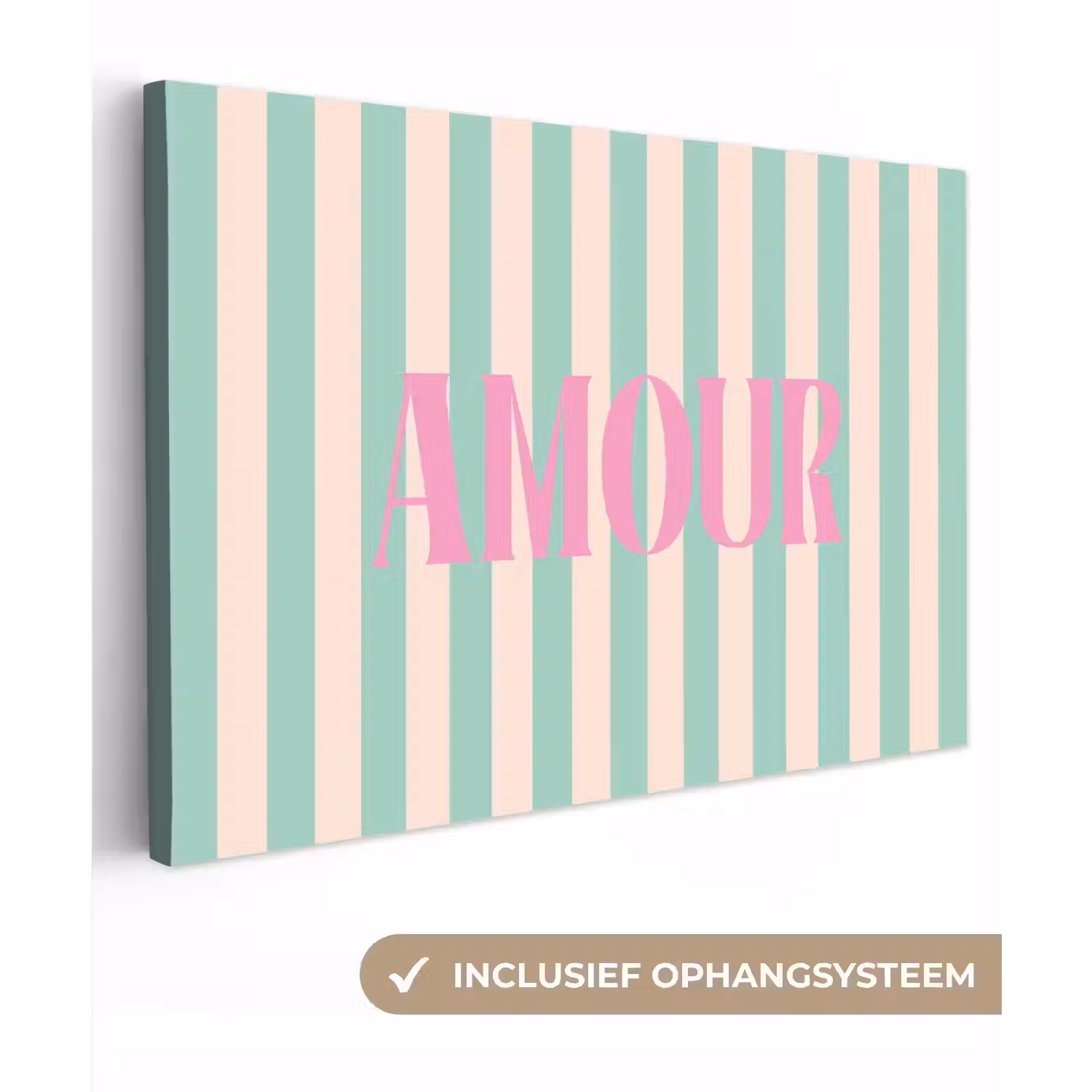 Roze - Groen - Strepen - Amour canvas 2cm klein -3d