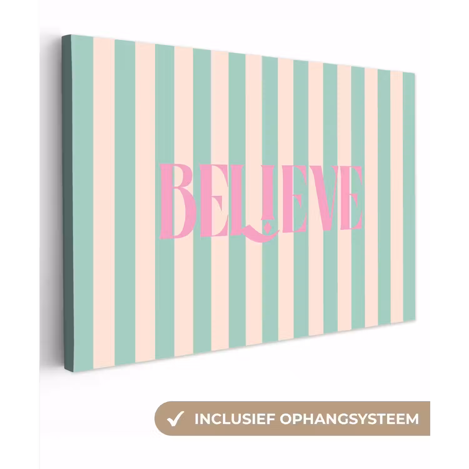 Roze - Groen - Strepen - Believe canvas 2cm klein -3d