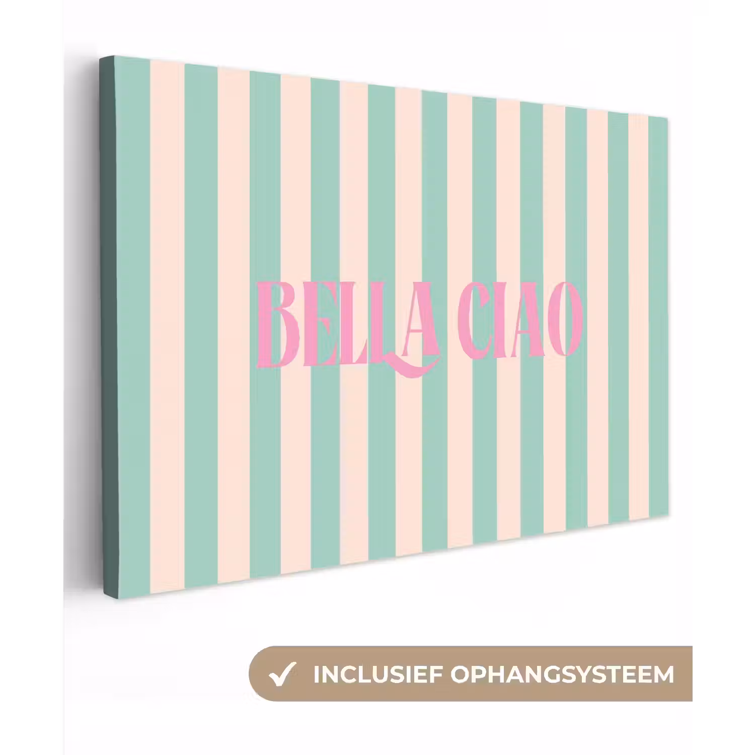 Roze - Groen - Strepen - Bella ciao canvas 2cm klein -3d