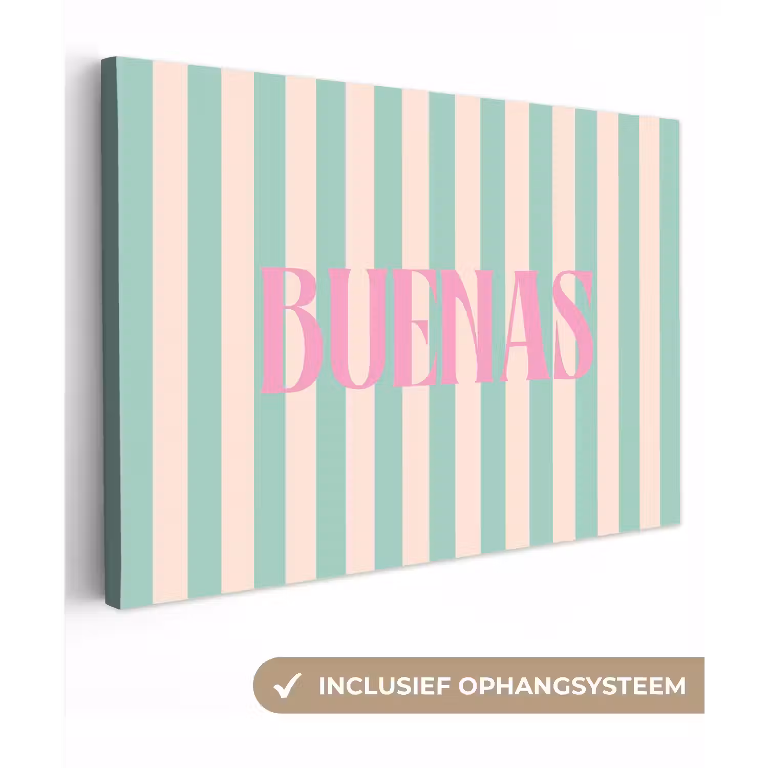 Roze - Groen - Strepen - Buenas canvas 2cm klein -3d