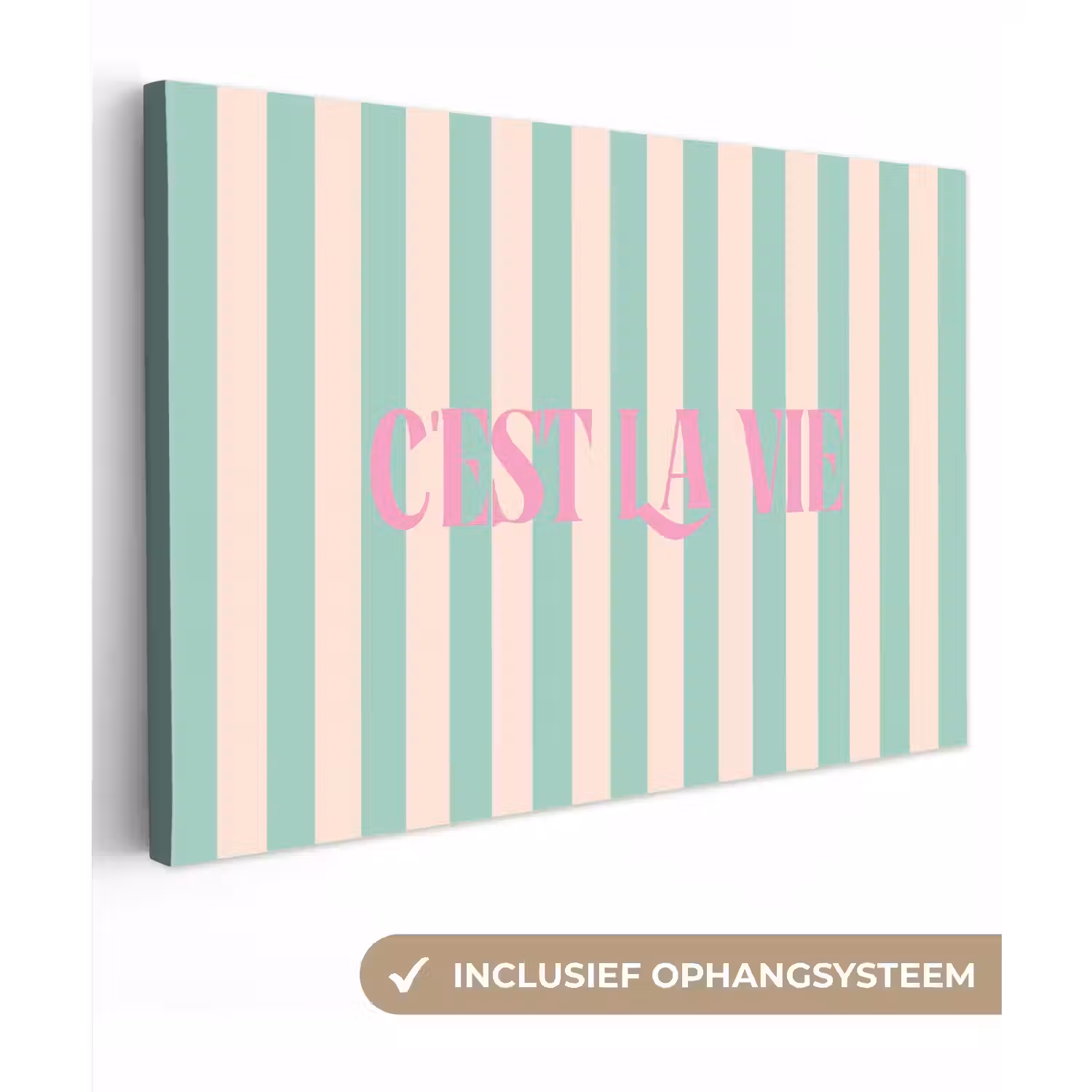 Roze - Groen - Strepen - C'est la vie canvas 2cm klein -3d