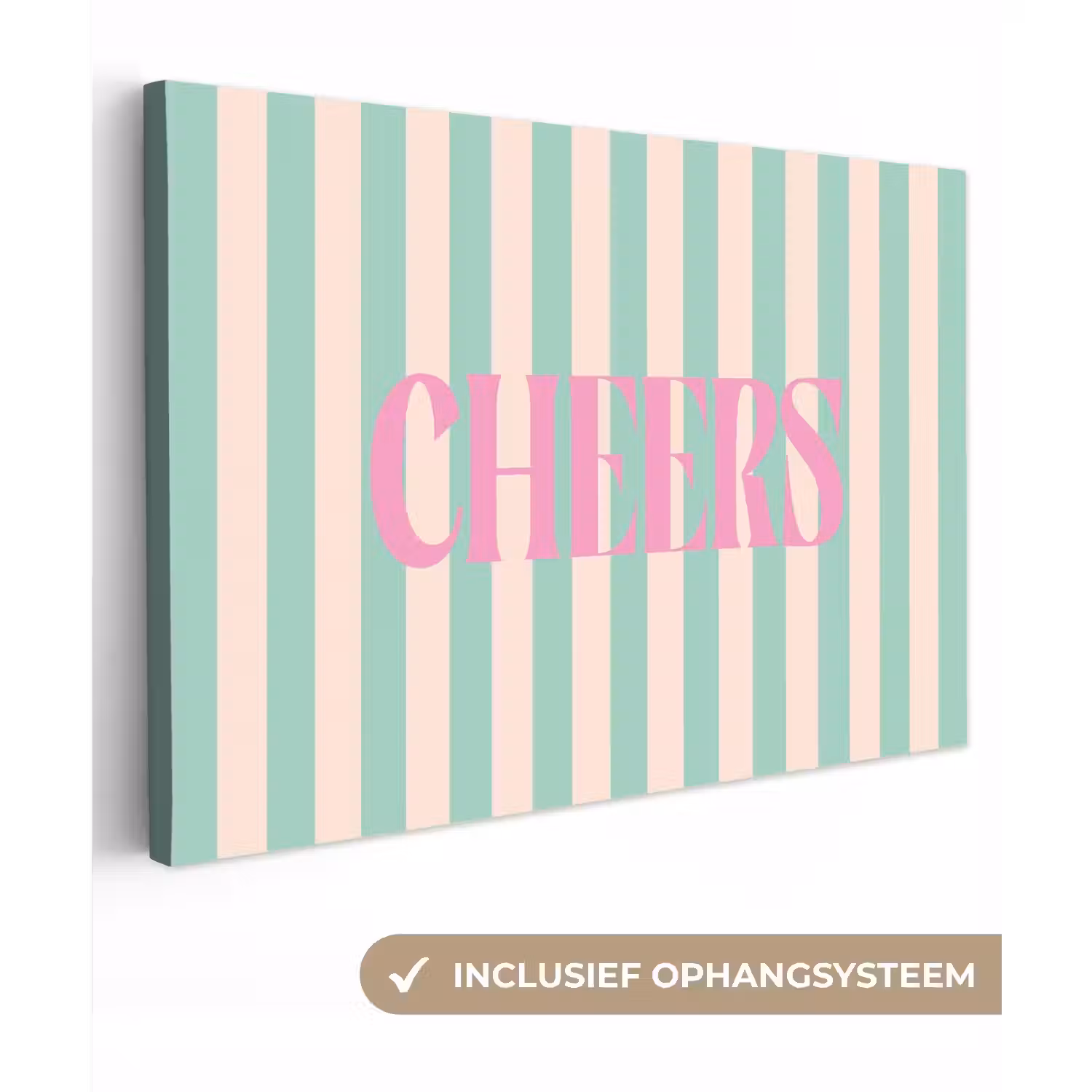 Roze - Groen - Strepen - Cheers canvas 2cm klein -3d