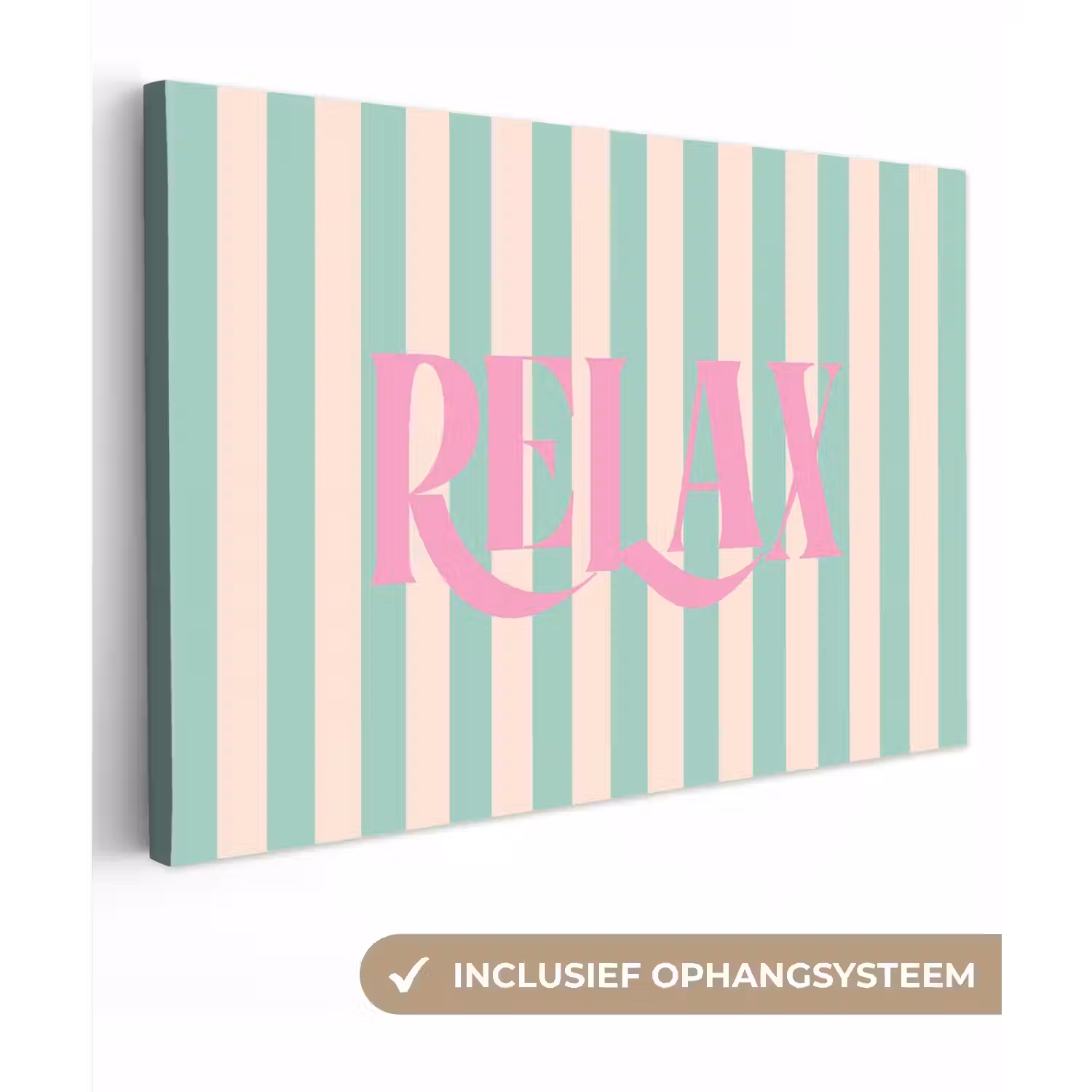 Roze - Groen - Strepen - Relax canvas 2cm klein -3d